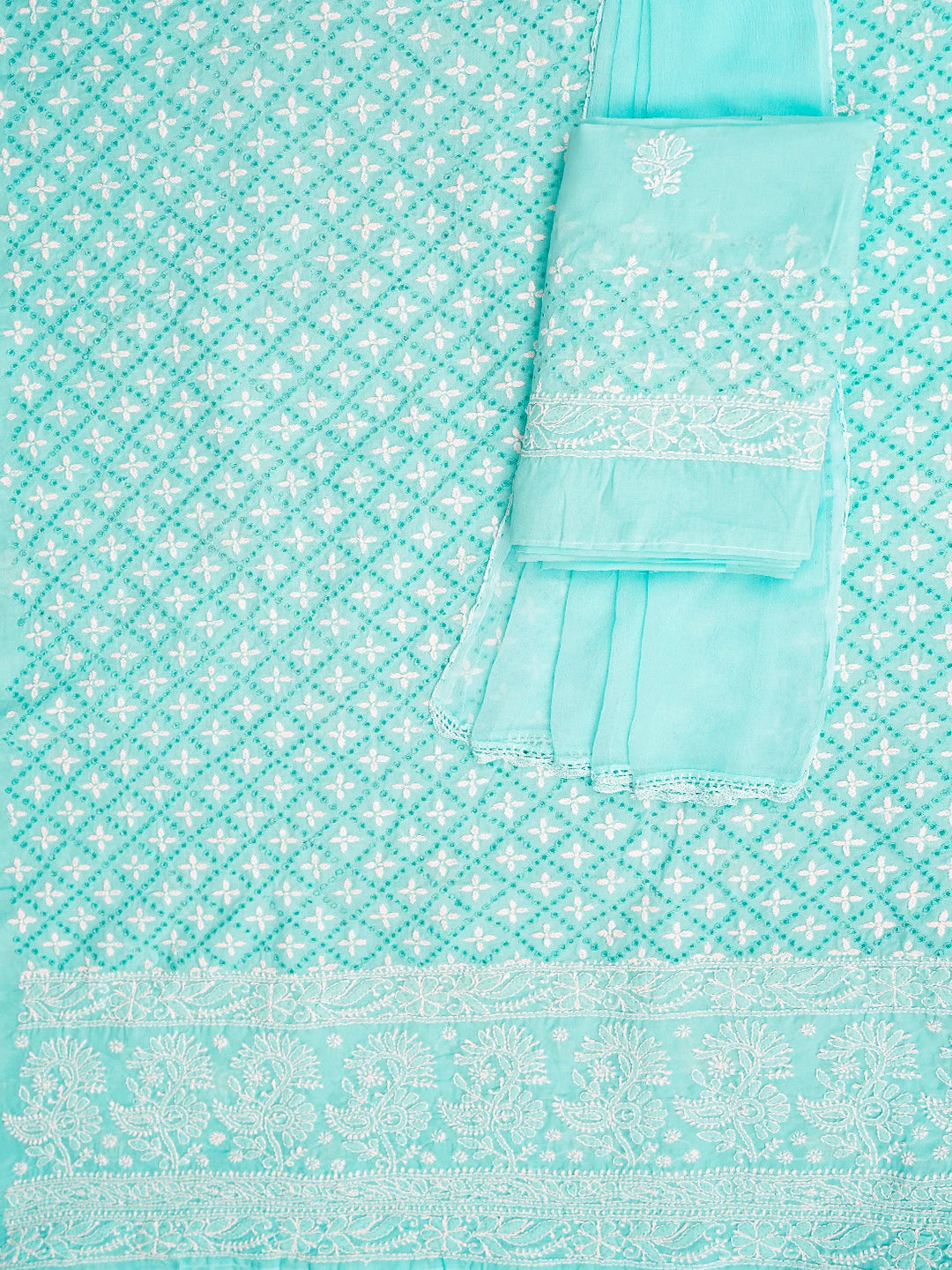 Ada Hand Embroidered Sky Blue Cotton Lucknowi Chikankari Unstitched Suit Piece 01A784904