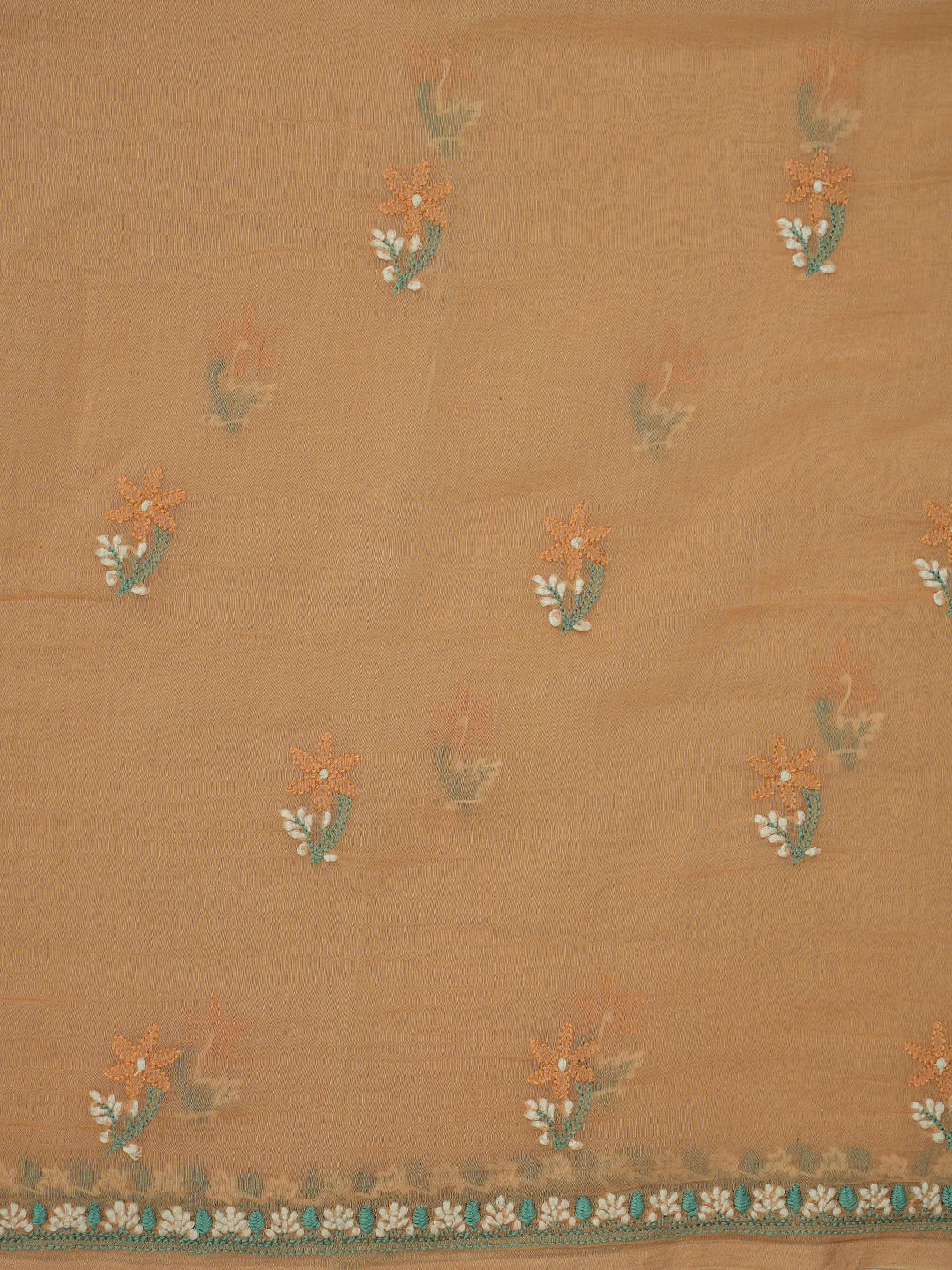 Ada Hand Embroidered Peach Chanderi Lucknowi Chikankari Unstitched Kurta Dupatta Set 01A722351