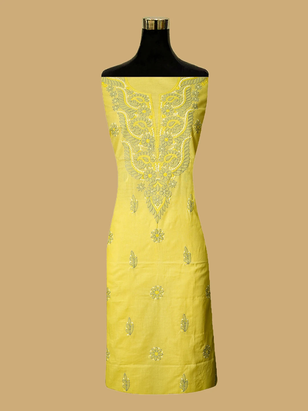 Ada Hand Embroidered Lemon Cotton Lucknowi Chikankari Unstitched Suit Piece 01A779598