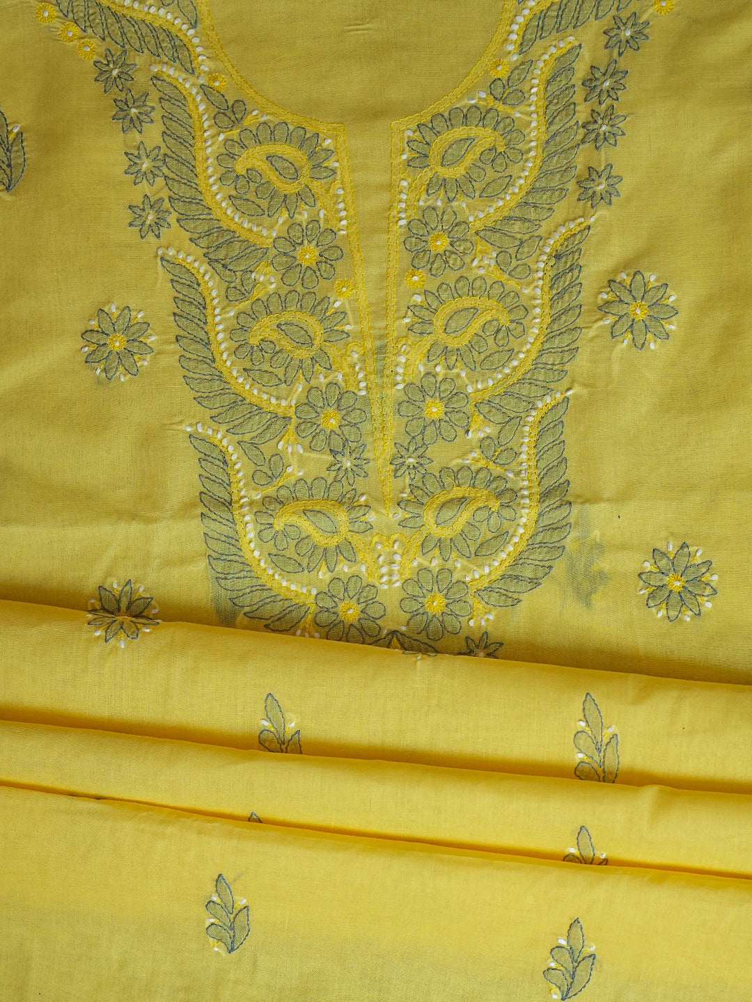 Ada Hand Embroidered Lemon Cotton Lucknowi Chikankari Unstitched Suit Piece 01A779598