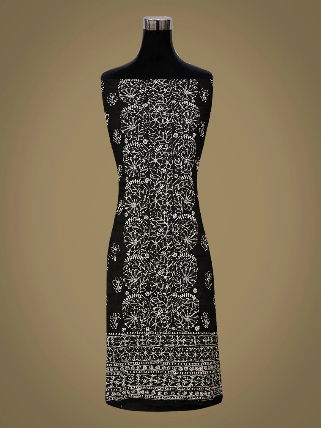 Ada Hand Embroidered Black Cotton Lucknowi Chikankari Unstitched Suit Piece 01A642842