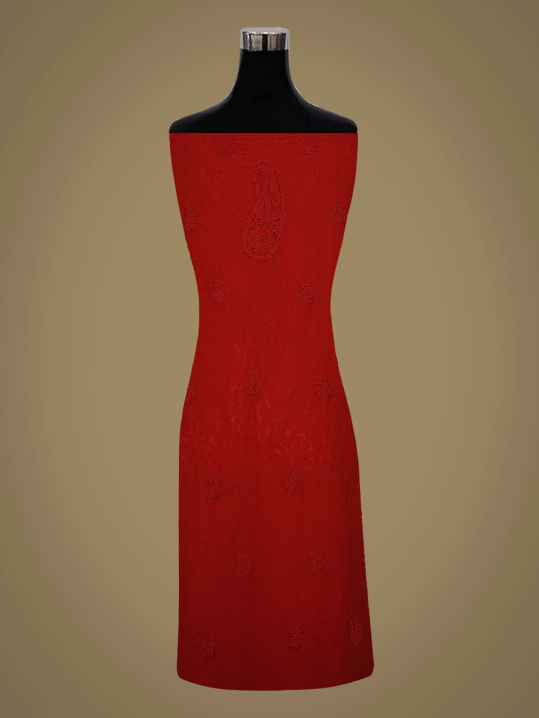 Ada Hand Embroidered Red Georgette Lucknowi Chikankari Unstitched Kurta Piece 01A779363