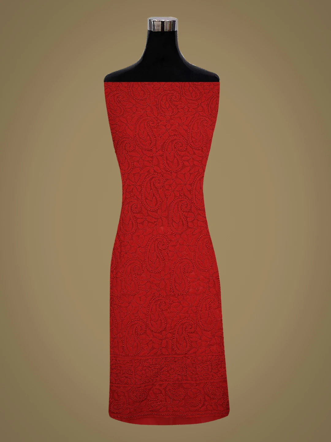 Ada Hand Embroidered Red Georgette Lucknowi Chikankari Unstitched Kurta Piece 01A779363