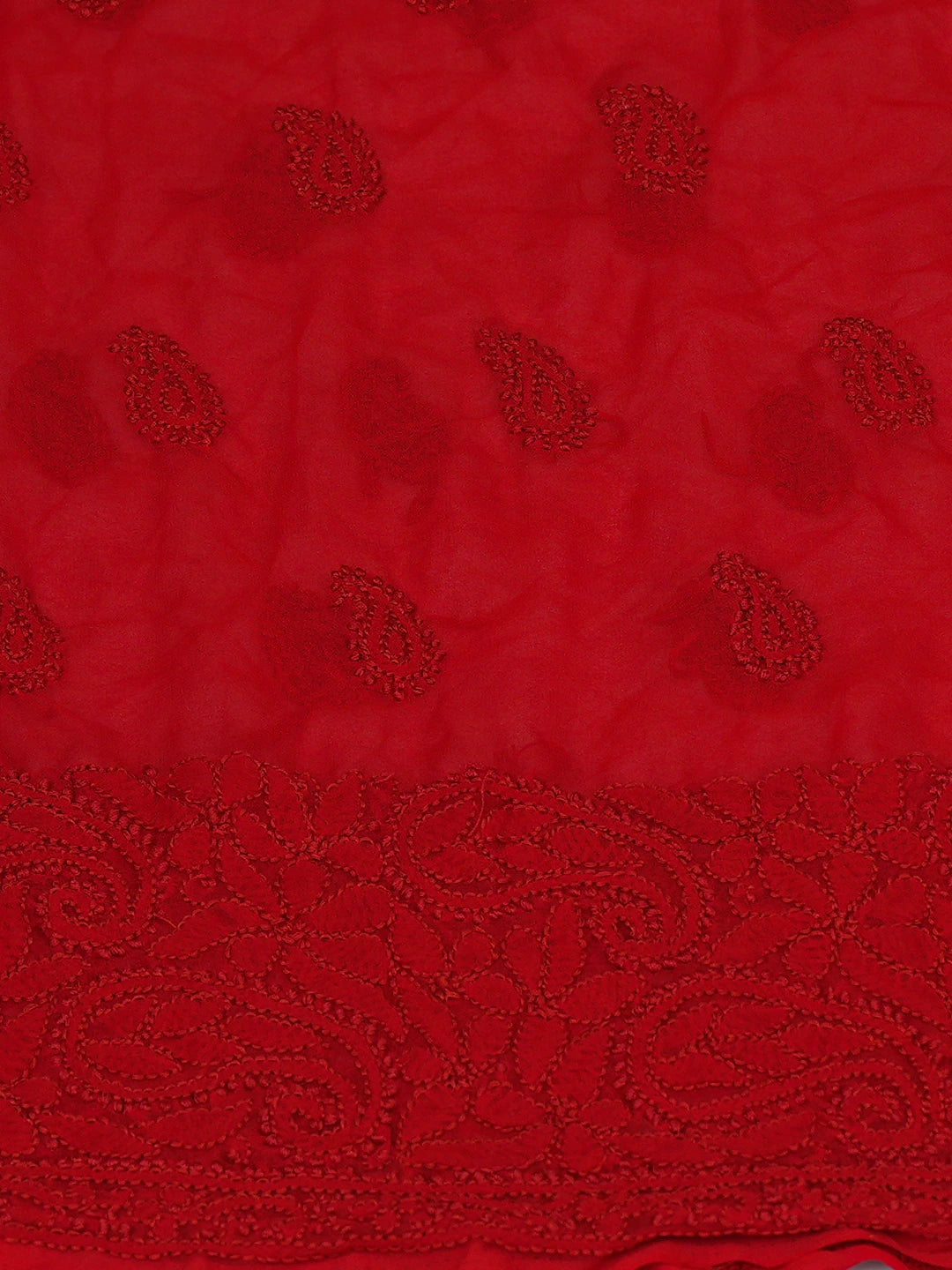 Ada Hand Embroidered Red Georgette Lucknowi Chikankari Unstitched Kurta Piece 01A779363