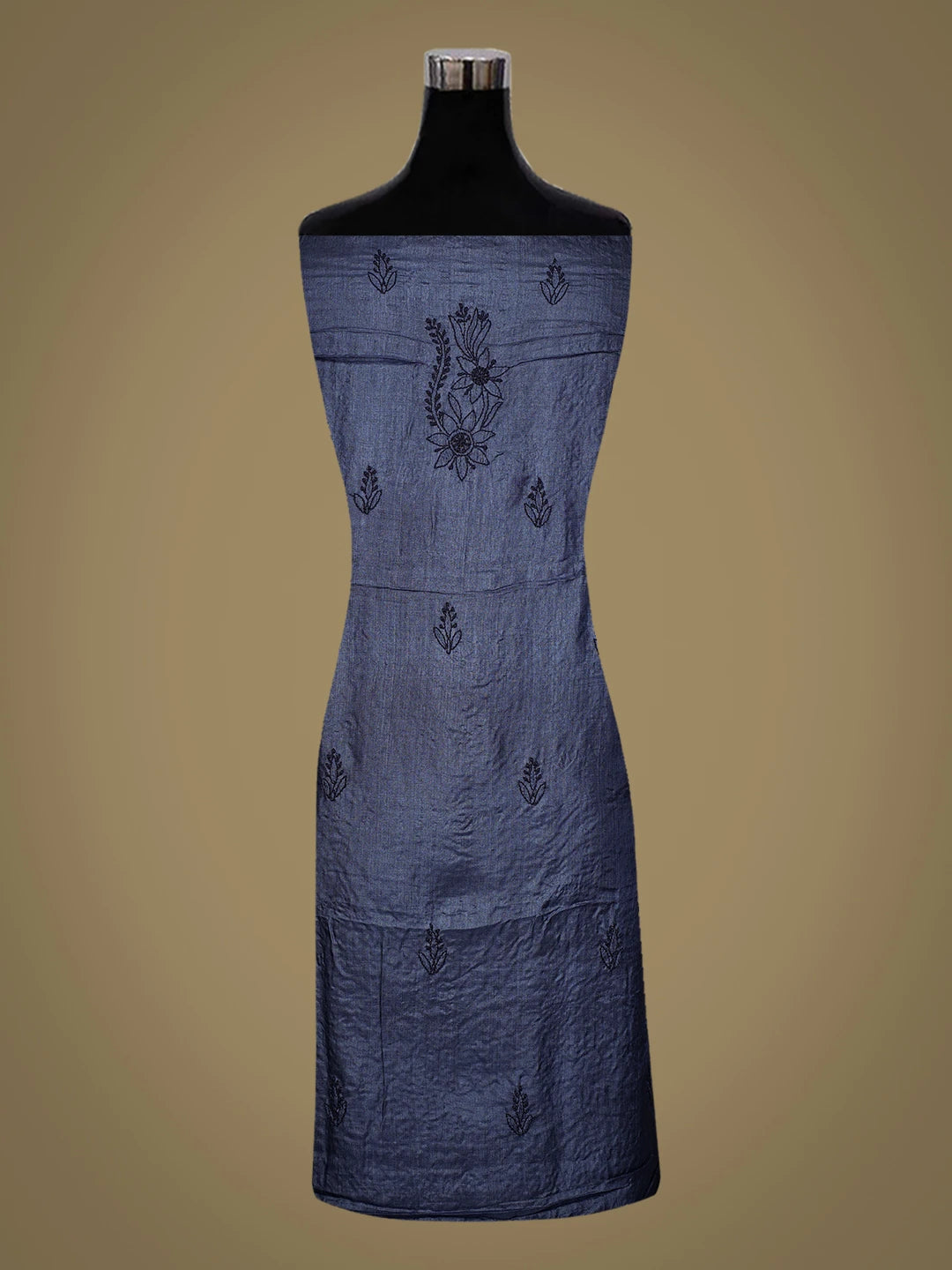 Ada Hand Embroidered Navy Blue Tussar Silk Lucknowi Chikankari Unstitched Kurta Piece 01A769159