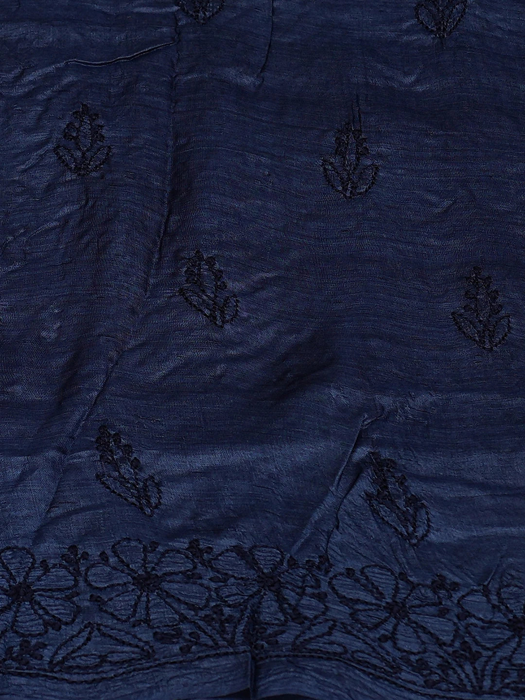Ada Hand Embroidered Navy Blue Tussar Silk Lucknowi Chikankari Unstitched Kurta Piece 01A769159