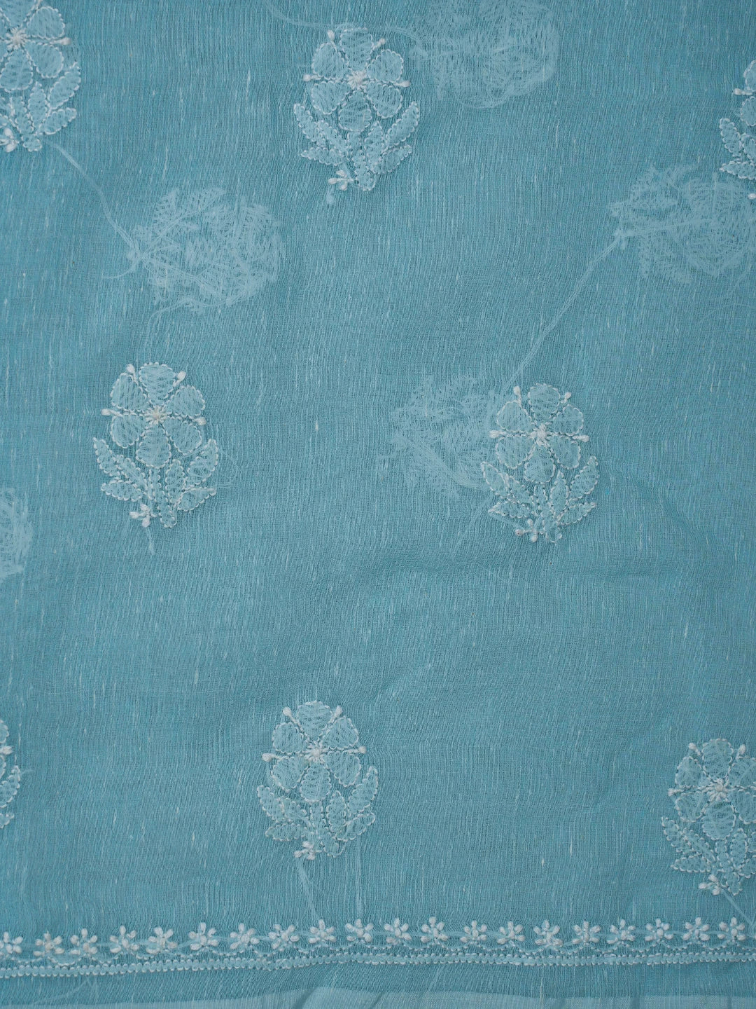 Ada Hand Embroidered Powder Blue Chanderi Lucknowi Chikankari Unstitched Kurta Dupatta Set 01A745082