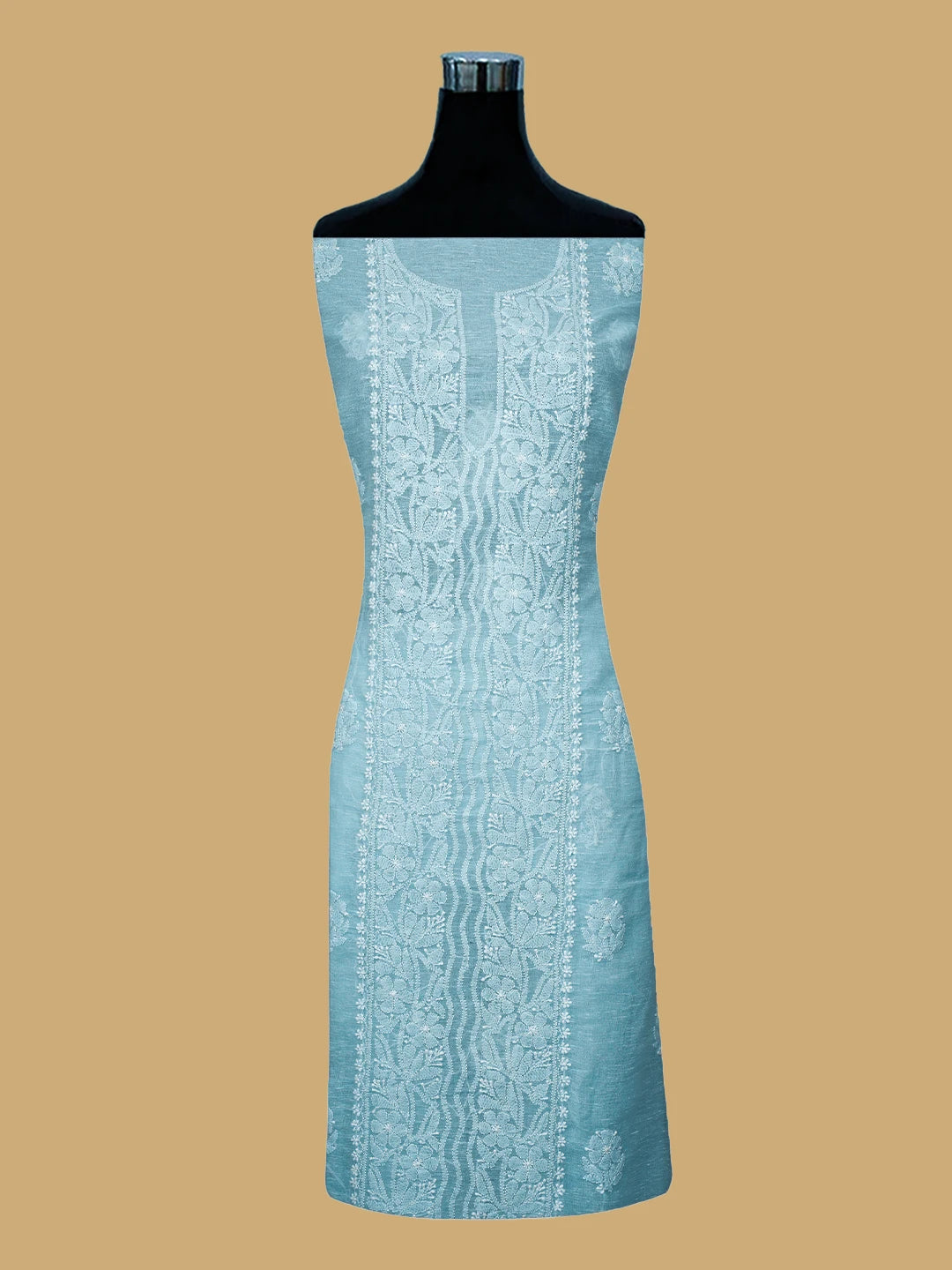 Ada Hand Embroidered Powder Blue Chanderi Lucknowi Chikankari Unstitched Kurta Dupatta Set 01A745082