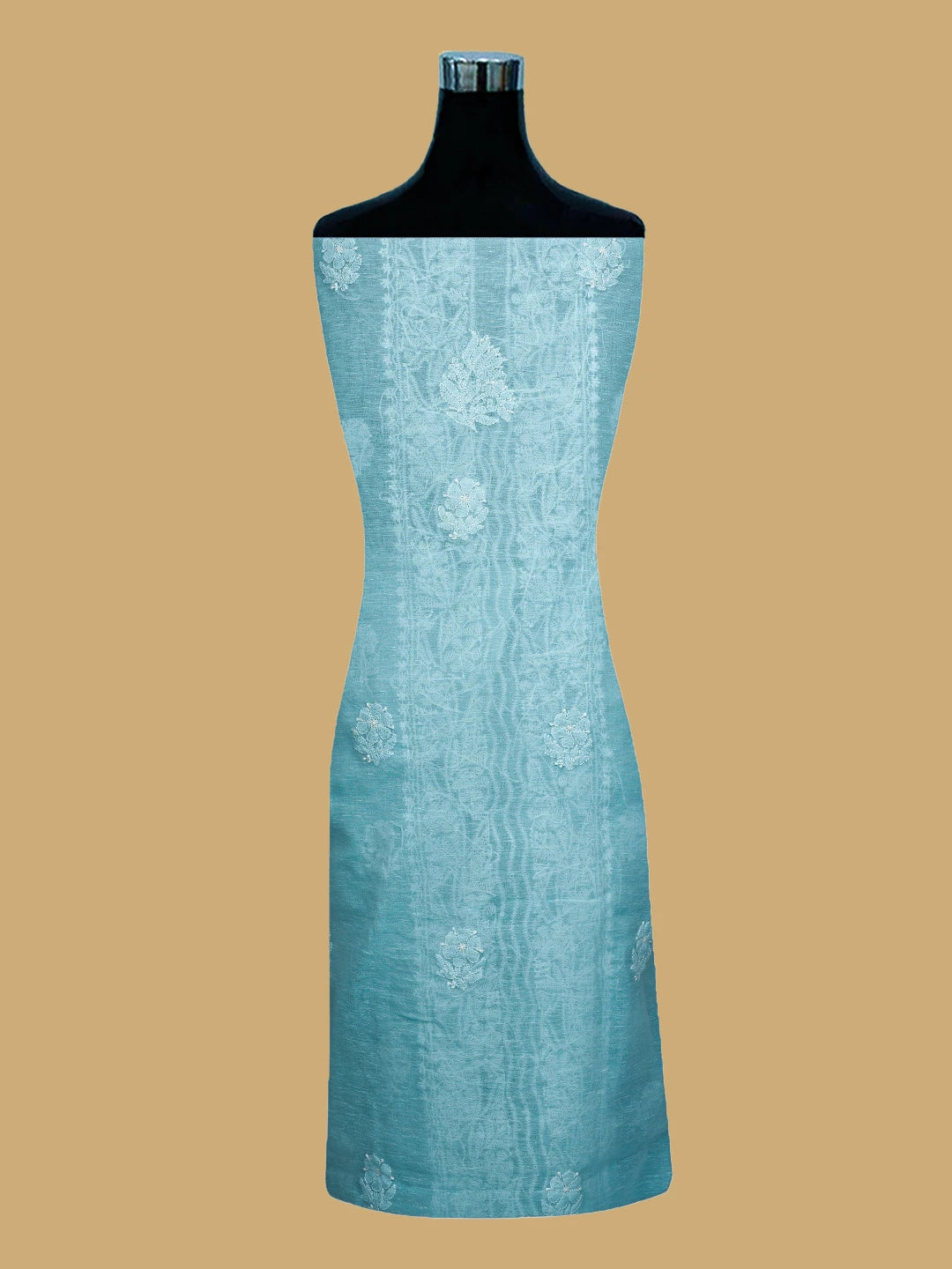 Ada Hand Embroidered Powder Blue Chanderi Lucknowi Chikankari Unstitched Kurta Dupatta Set 01A745082