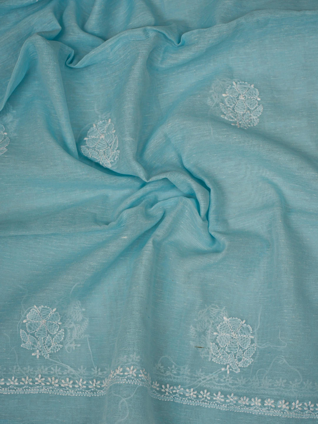 Ada Hand Embroidered Powder Blue Chanderi Lucknowi Chikankari Unstitched Kurta Dupatta Set 01A745082
