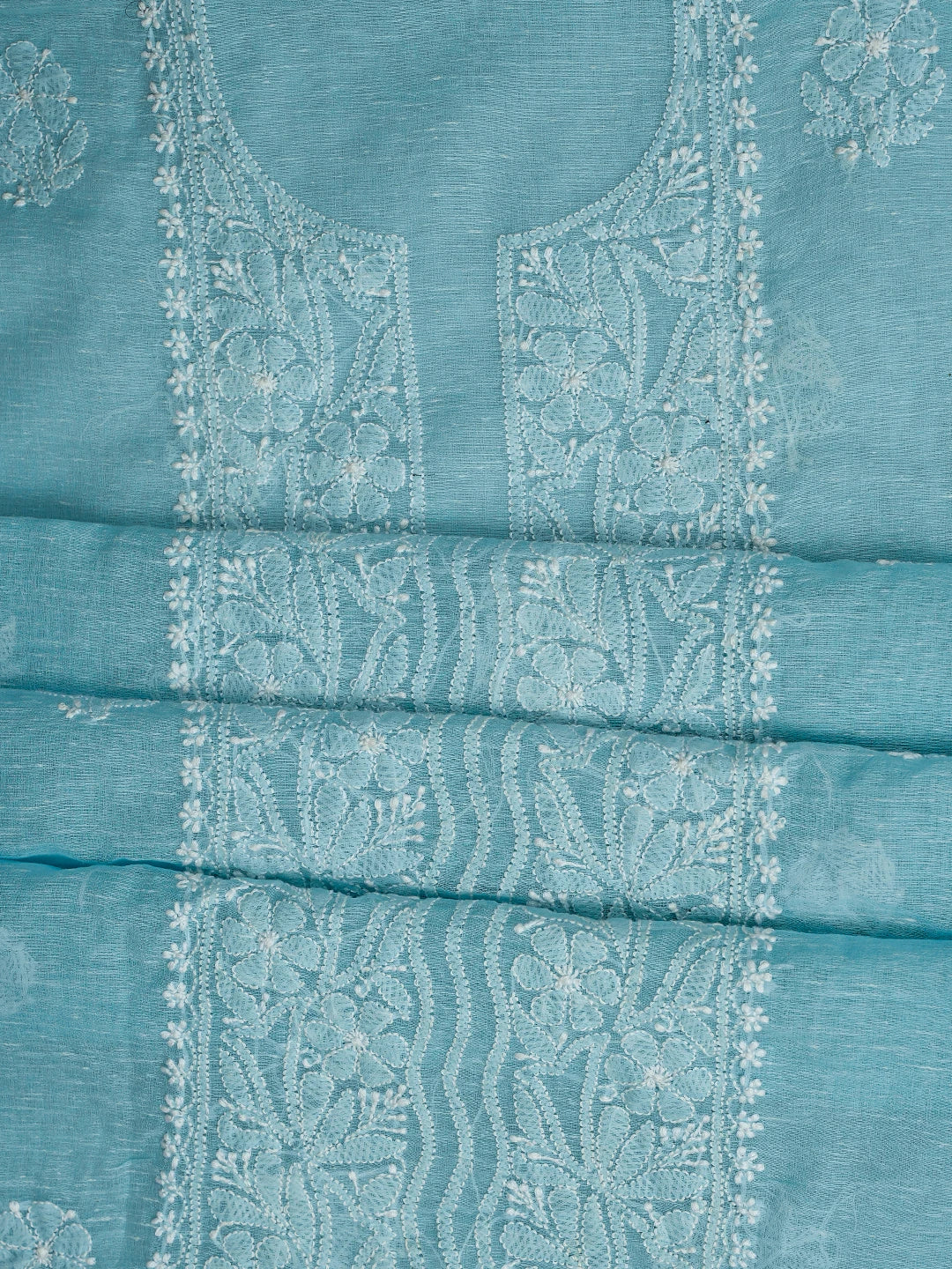 Ada Hand Embroidered Powder Blue Chanderi Lucknowi Chikankari Unstitched Kurta Dupatta Set 01A745082