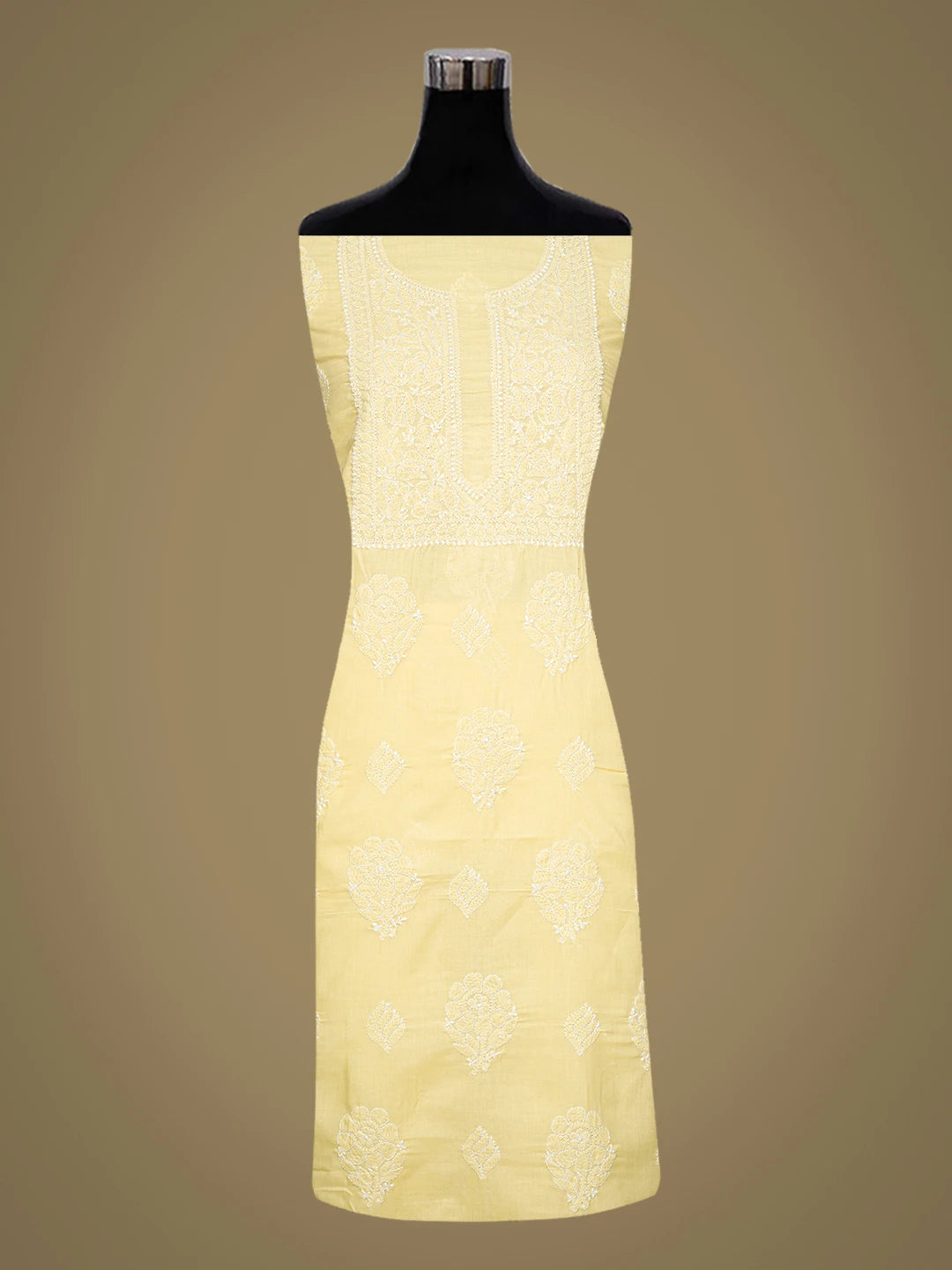 Ada Hand Embroidered Yellow Cotton Lucknowi Chikankari Unstitched Kurta Piece 01A772828