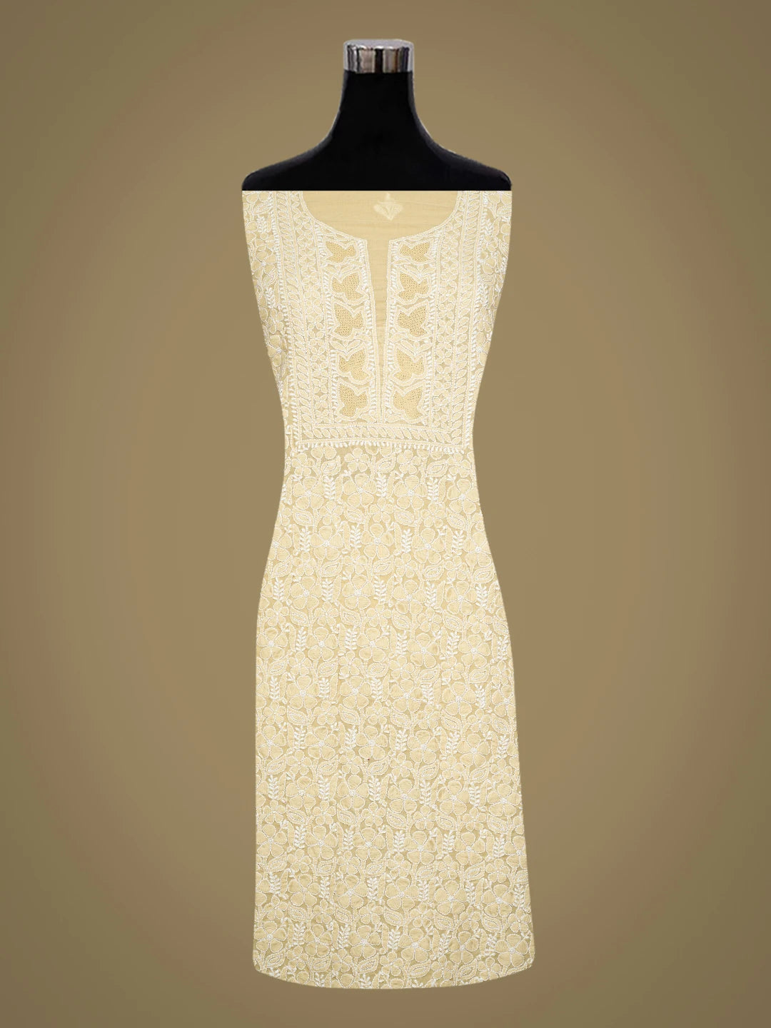 Ada Hand Embroidered Fawn Cotton Lucknowi Chikankari Unstitched Kurta Piece 01A773067