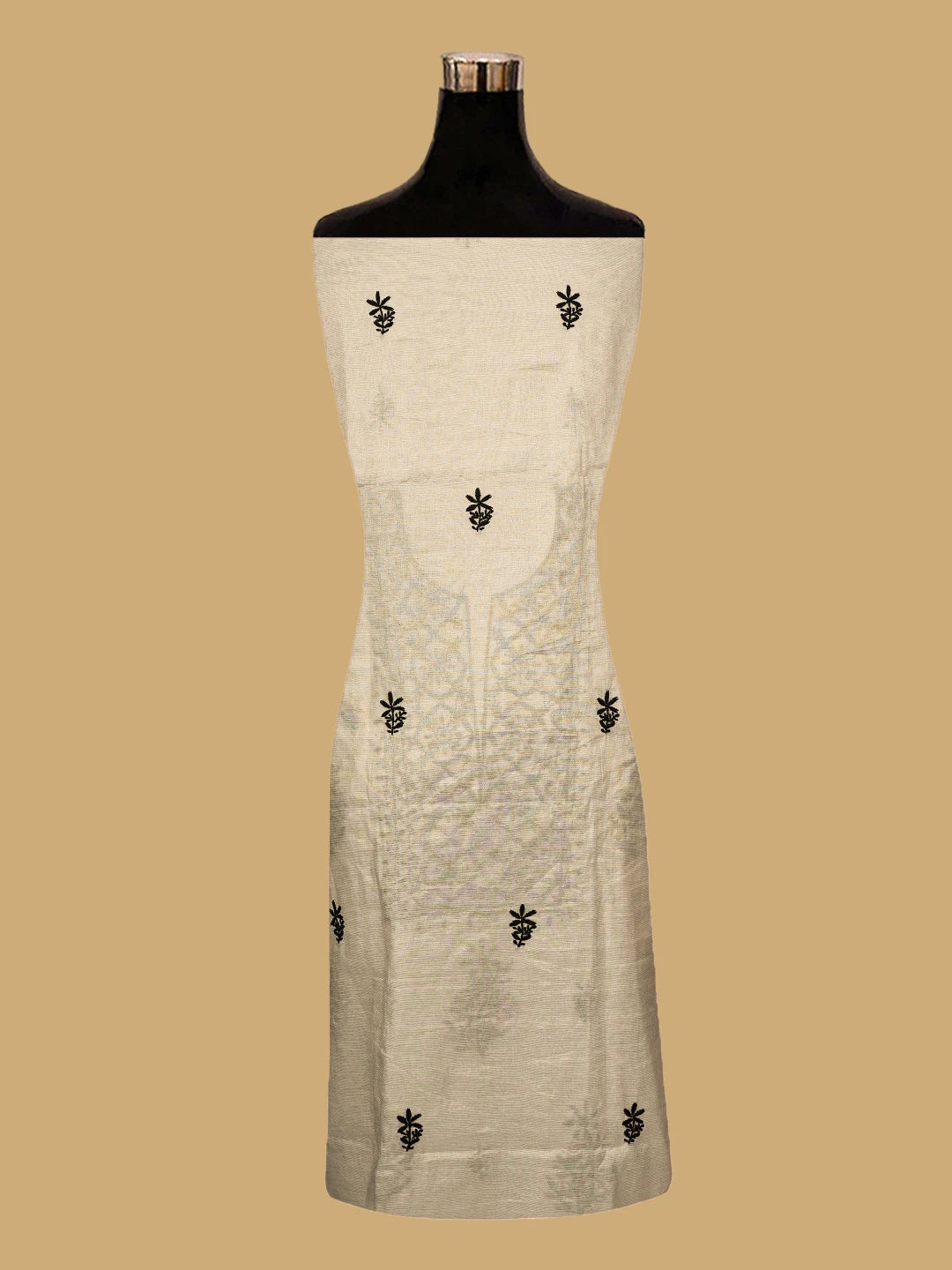 Ada Hand Embroidered Fawn Tissue Lucknowi Chikankari Unstitched Kurta Dupatta Set 01A778736
