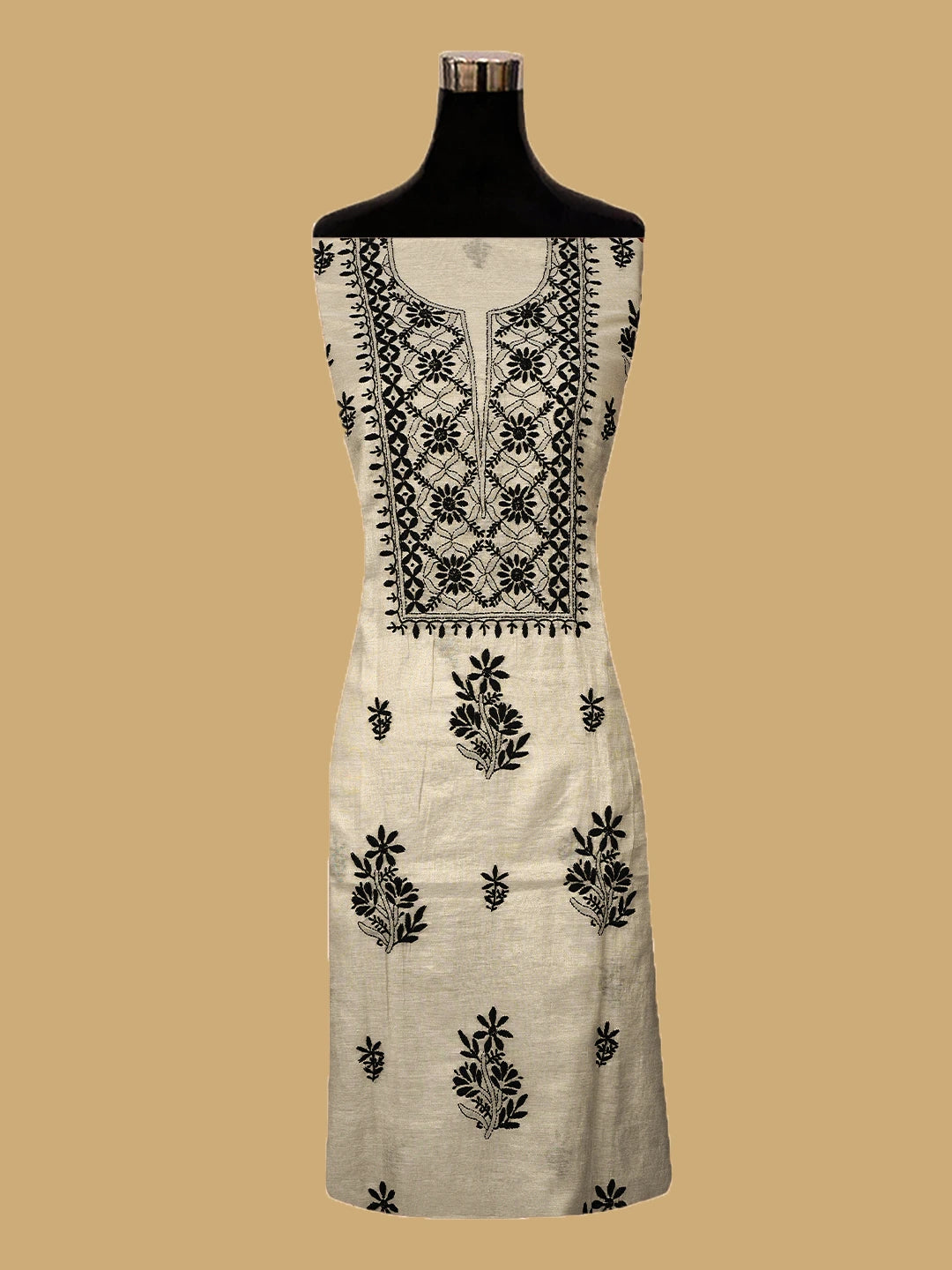 Ada Hand Embroidered Fawn Tissue Lucknowi Chikankari Unstitched Kurta Dupatta Set 01A778736