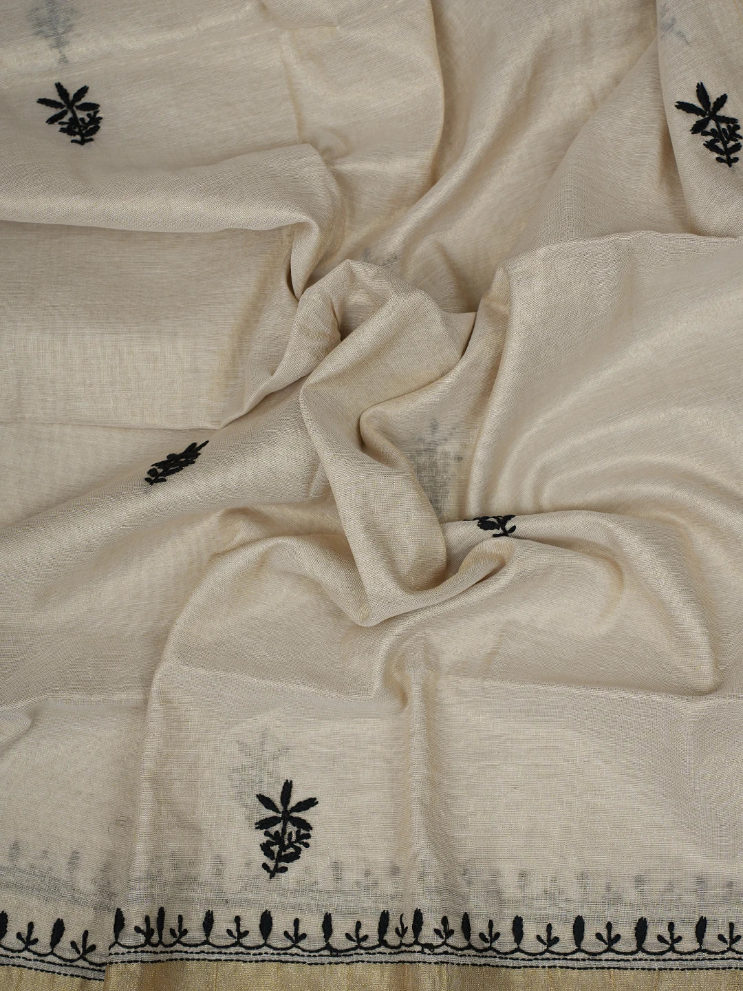 Ada Hand Embroidered Fawn Tissue Lucknowi Chikankari Unstitched Kurta Dupatta Set 01A778736