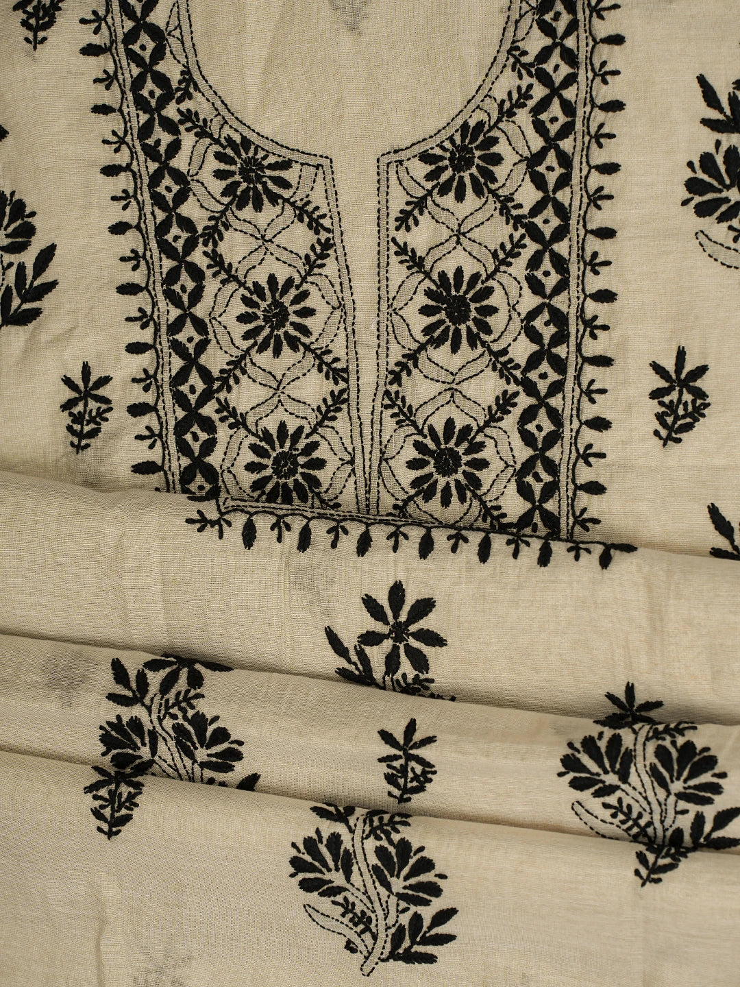 Ada Hand Embroidered Fawn Tissue Lucknowi Chikankari Unstitched Kurta Dupatta Set 01A778736