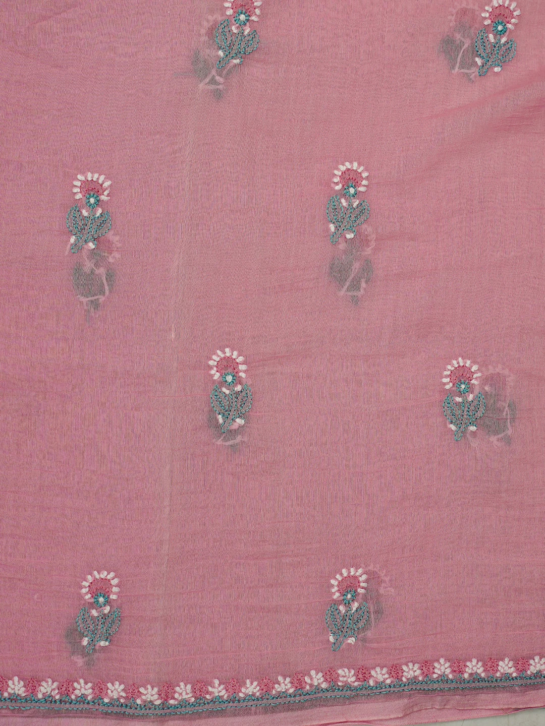 Ada Hand Embroidered Pink Chanderi  Lucknowi Chikankari Unstitched Kurta Dupatta Set 01A722353