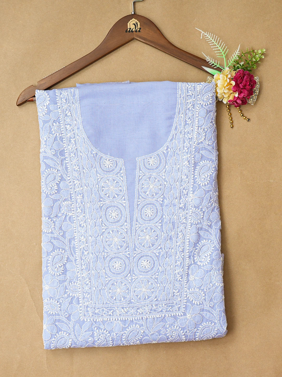 Ada Hand Embroidered Mauve Cotton Lucknowi Chikankari Unstitched Kurta Piece 01A773035