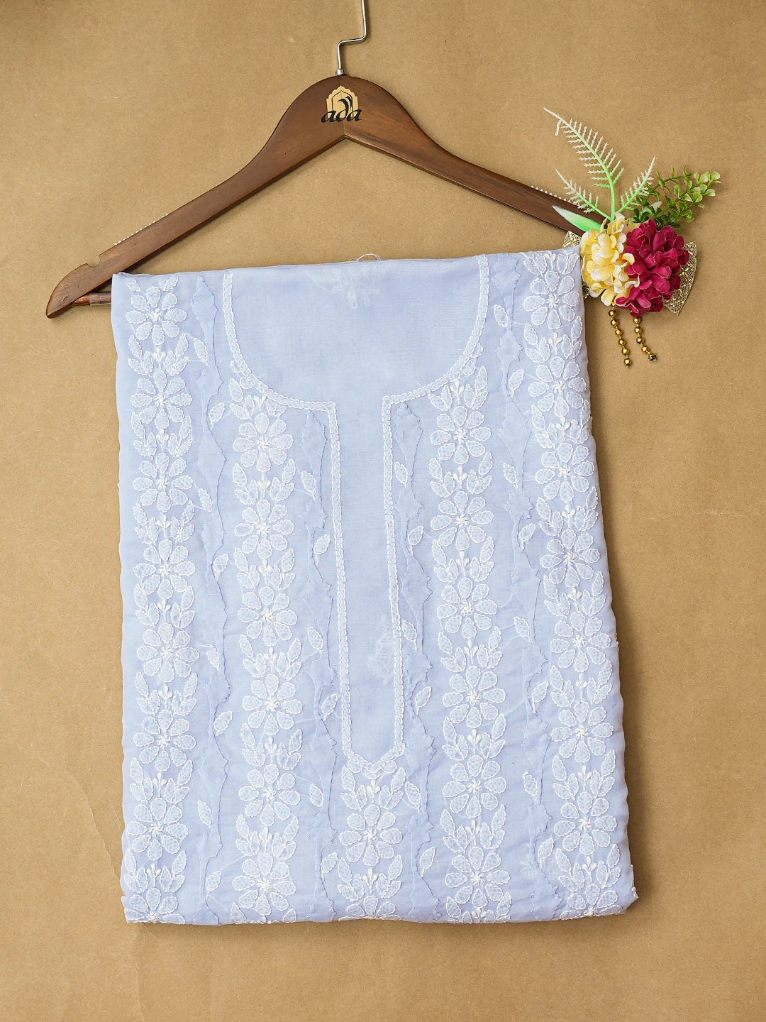 Ada Hand Embroidered Mauve Cotton Lucknowi Chikankari Unstitched Kurta Piece 01A772780