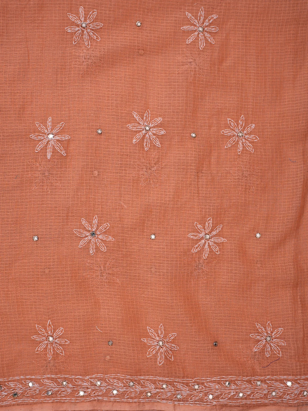 Ada Hand Embroidered Peach Kota Lucknowi Chikankari Unstitched Kurta Dupatta Set With Mirror Work 01A751104