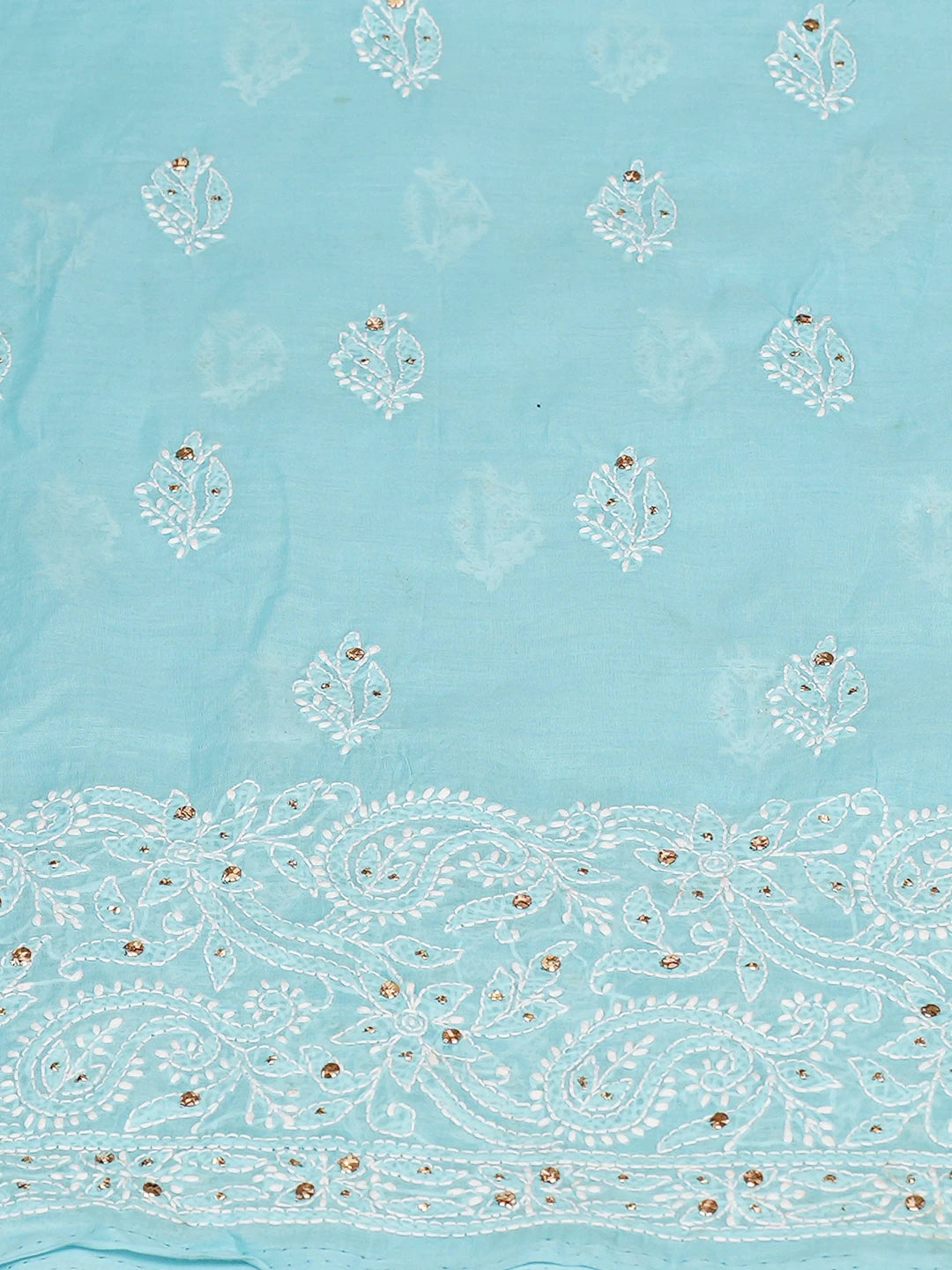 Ada Hand Embroidered Blue Cotton Lucknowi Chikankari Unstitched Kurta Piece With Mukaish Work 01A711943