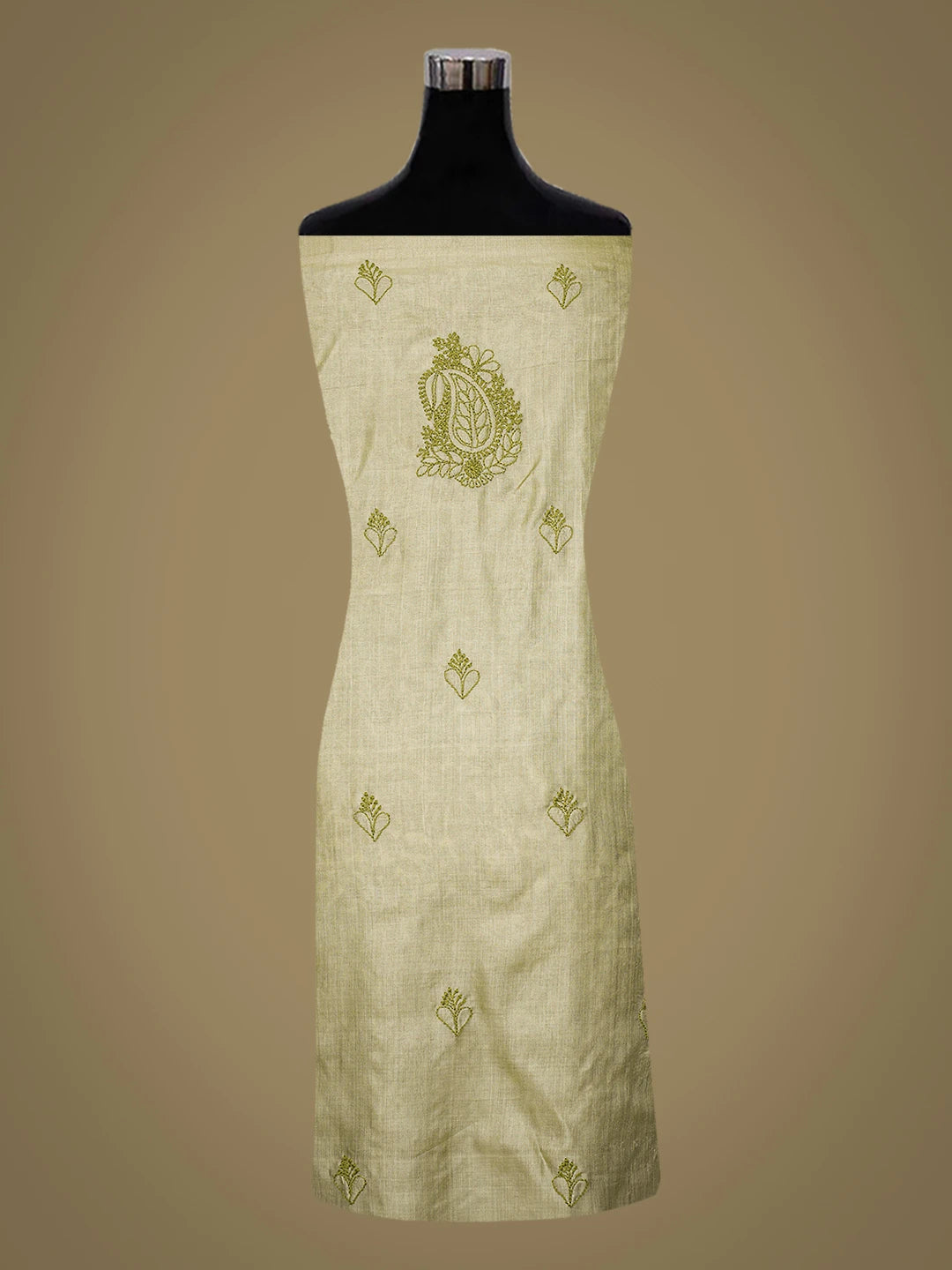 Ada Hand Embroidered Pista Green Tussar Silk Lucknowi Chikankari Unstitched Kurta Piece 01A769162