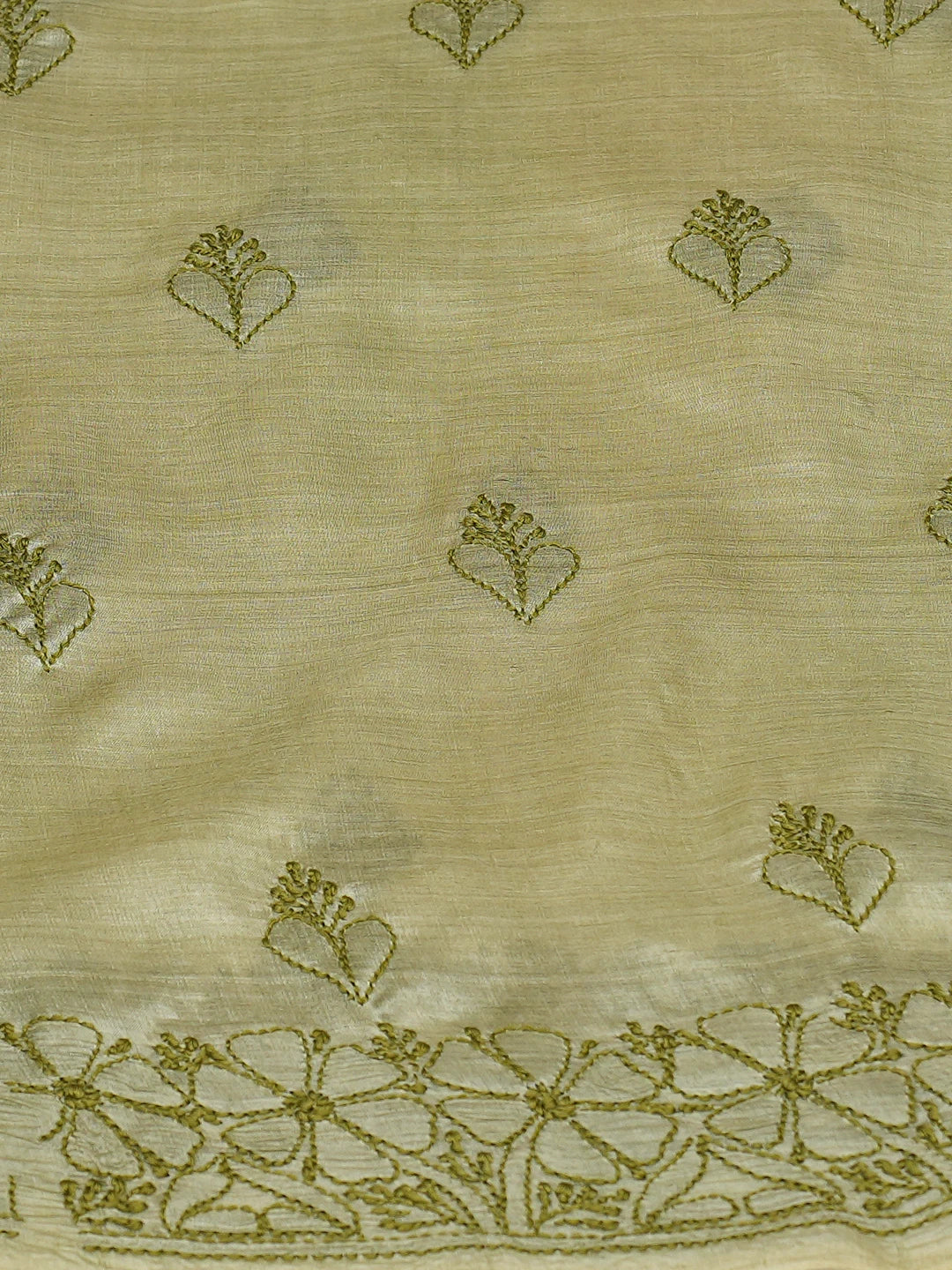 Ada Hand Embroidered Pista Green Tussar Silk Lucknowi Chikankari Unstitched Kurta Piece 01A769162