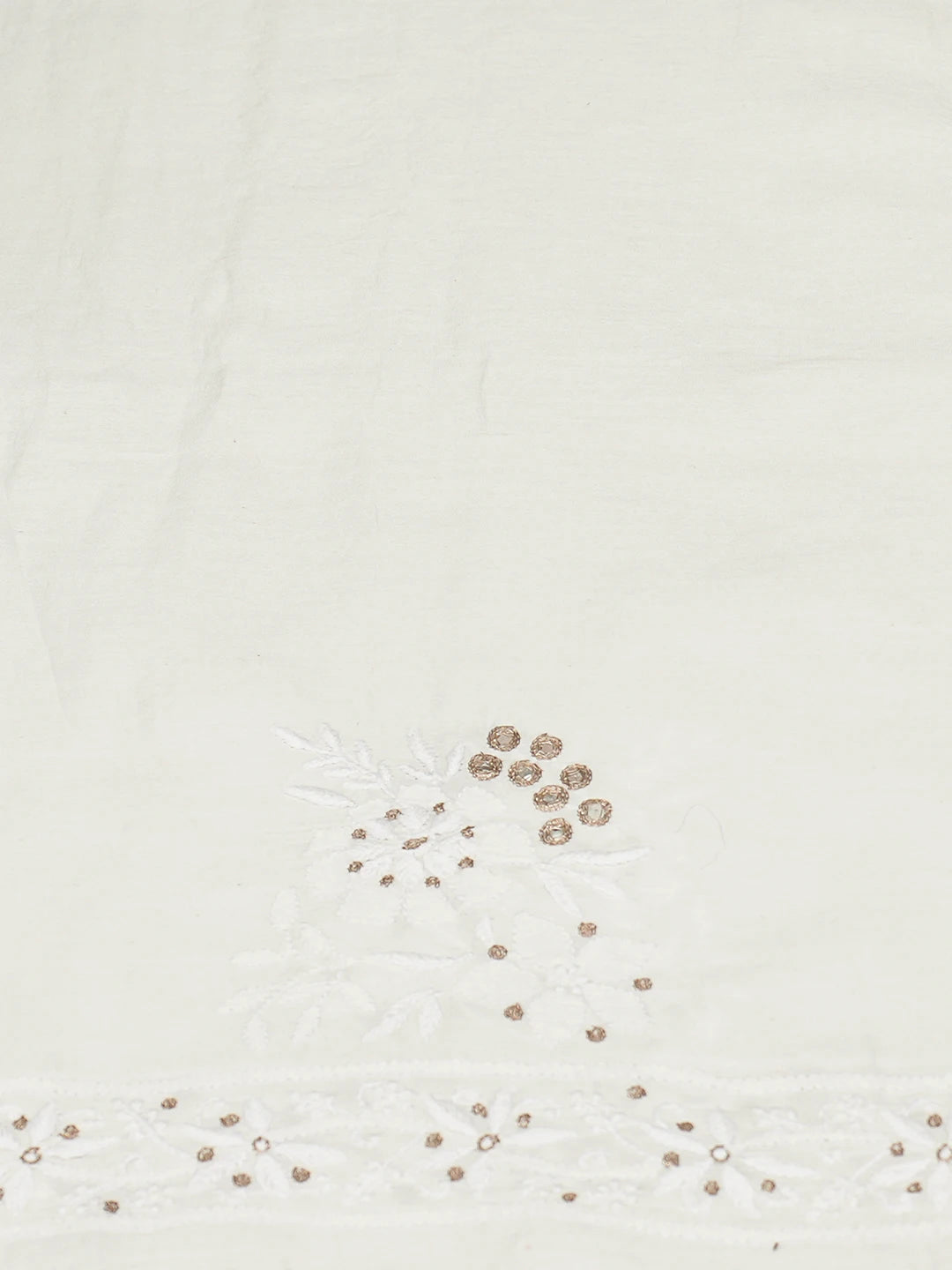 Ada Hand Embroidered White Chanderi Lucknowi Chikankari Unstitched Kurta Piece With Mirror Work 01A185530