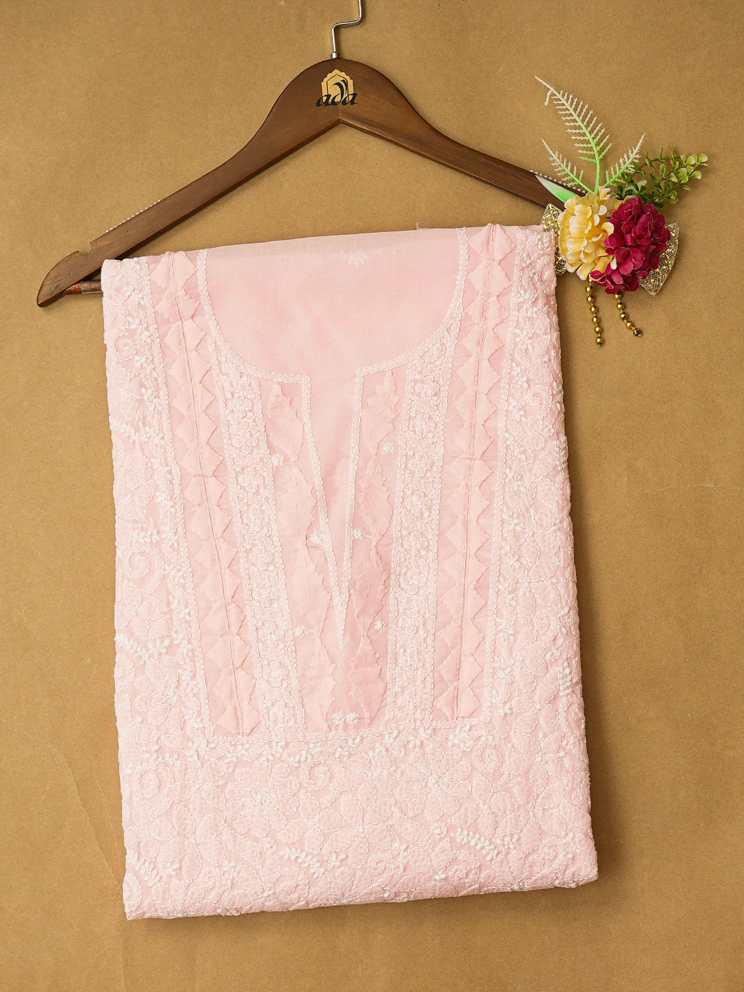 Ada Hand Embroidered Pink Cotton Lucknowi Chikankari Unstitched Kurta Piece 01A772794