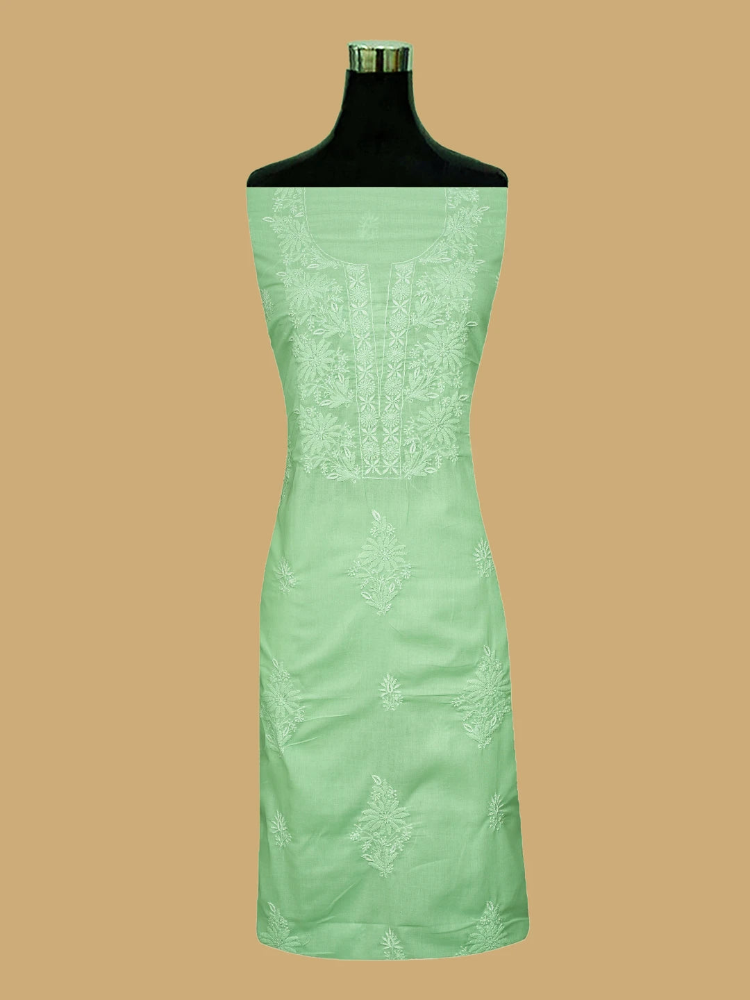 Ada Hand Embroidered Light Green Cotton Lucknowi Chikankari Unstitched Suit Set 01A773549