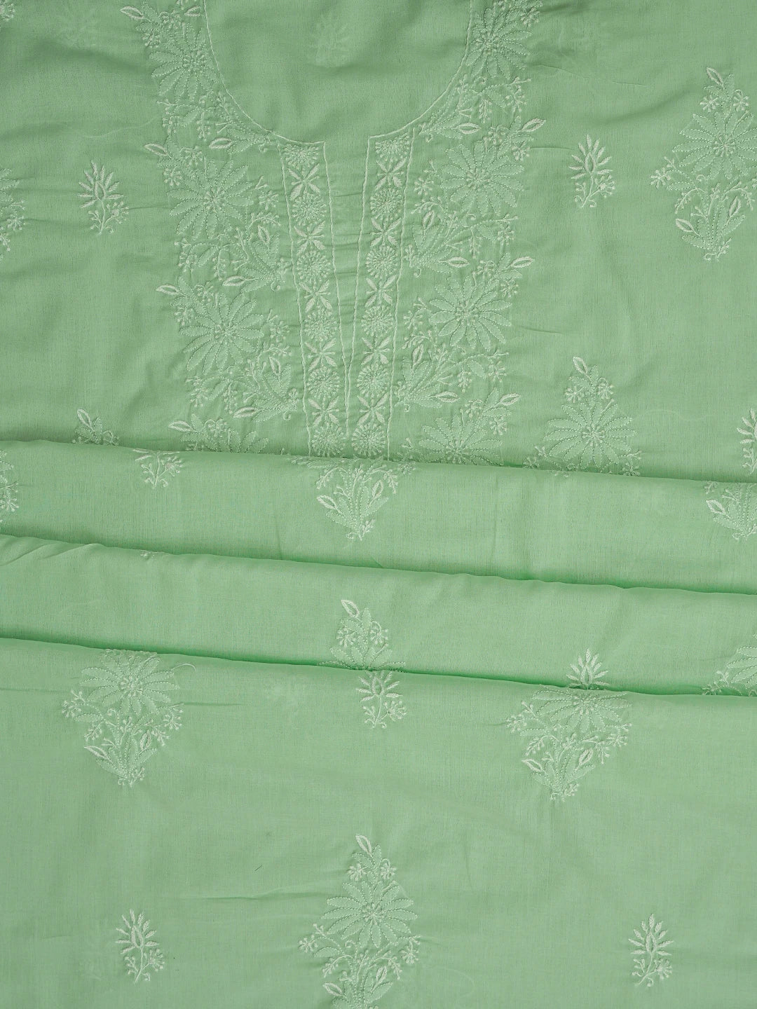 Ada Hand Embroidered Light Green Cotton Lucknowi Chikankari Unstitched Suit Set 01A773549