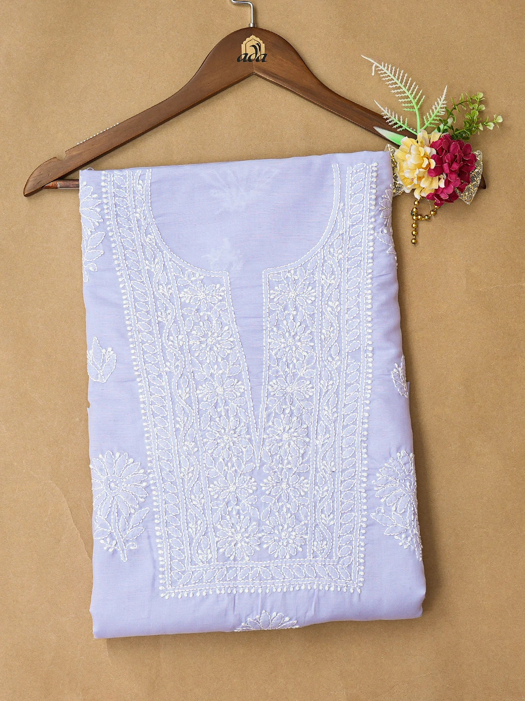 Ada Hand Embroidered Mauve Cotton Lucknowi Chikankari Unstitched Kurta Piece 01A772824