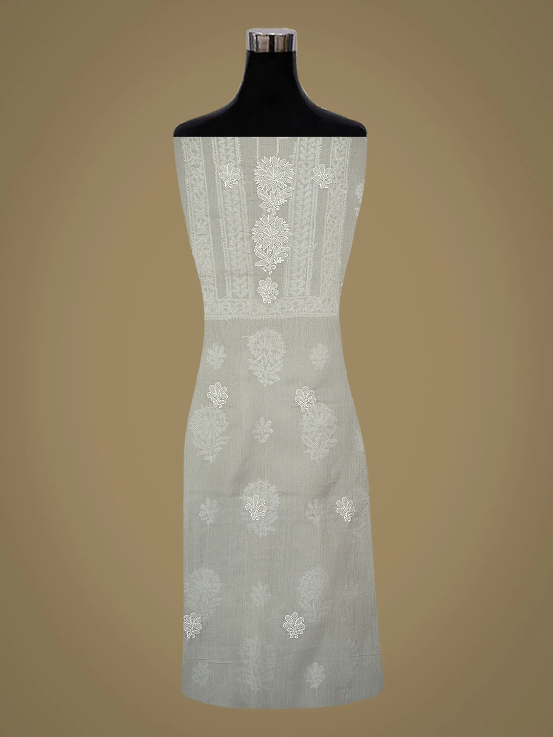 Ada Hand Embroidered Grey Cotton Lucknowi Chikankari Unstitched Kurta Piece 01A772887