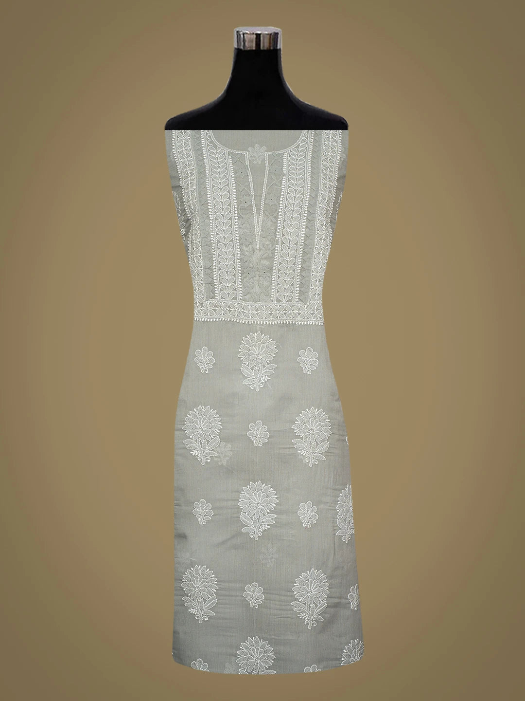 Ada Hand Embroidered Grey Cotton Lucknowi Chikankari Unstitched Kurta Piece 01A772887