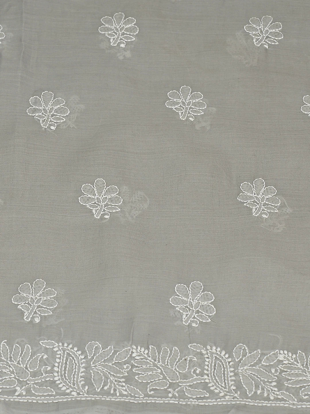 Ada Hand Embroidered Grey Cotton Lucknowi Chikankari Unstitched Kurta Piece 01A772887