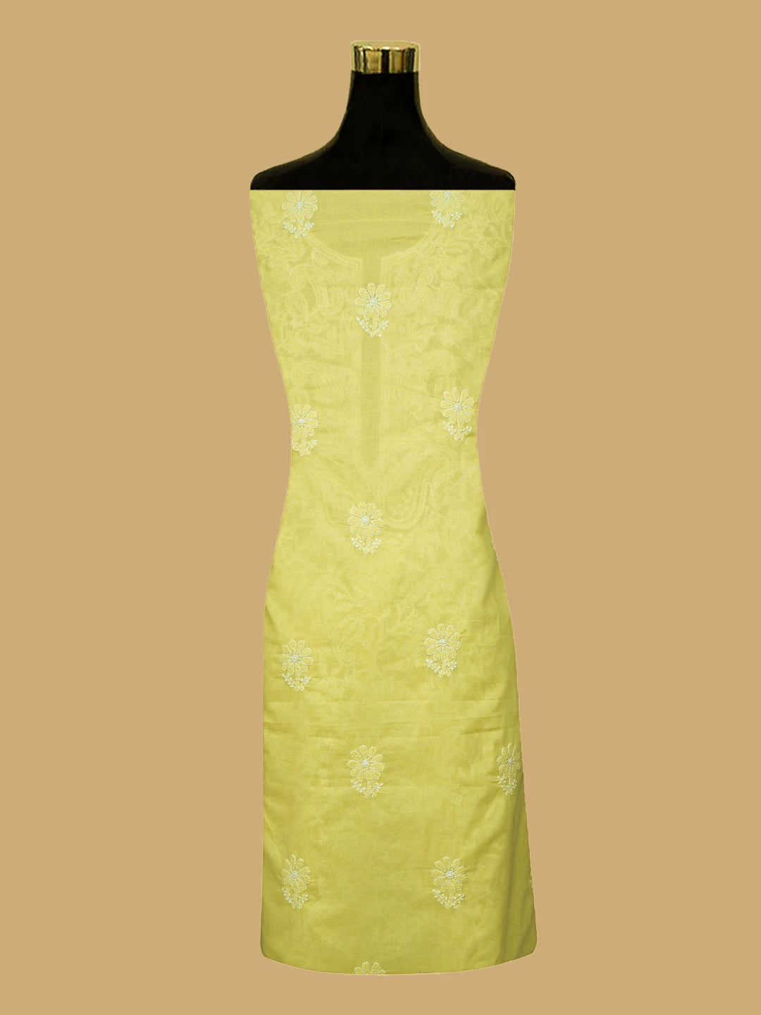 Ada Hand Embroidered Yellow Cotton Lucknowi Chikankari Unstitched Suit Piece 01A782871