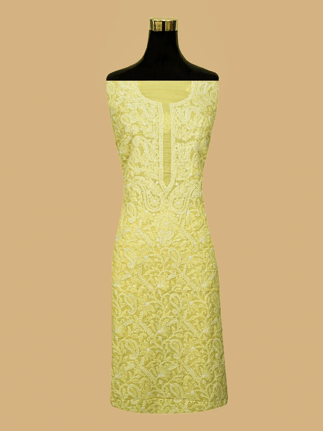 Ada Hand Embroidered Yellow Cotton Lucknowi Chikankari Unstitched Suit Piece 01A782871