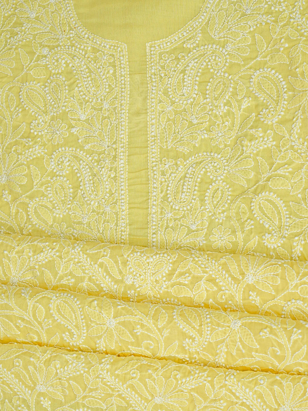 Ada Hand Embroidered Yellow Cotton Lucknowi Chikankari Unstitched Suit Piece 01A782871
