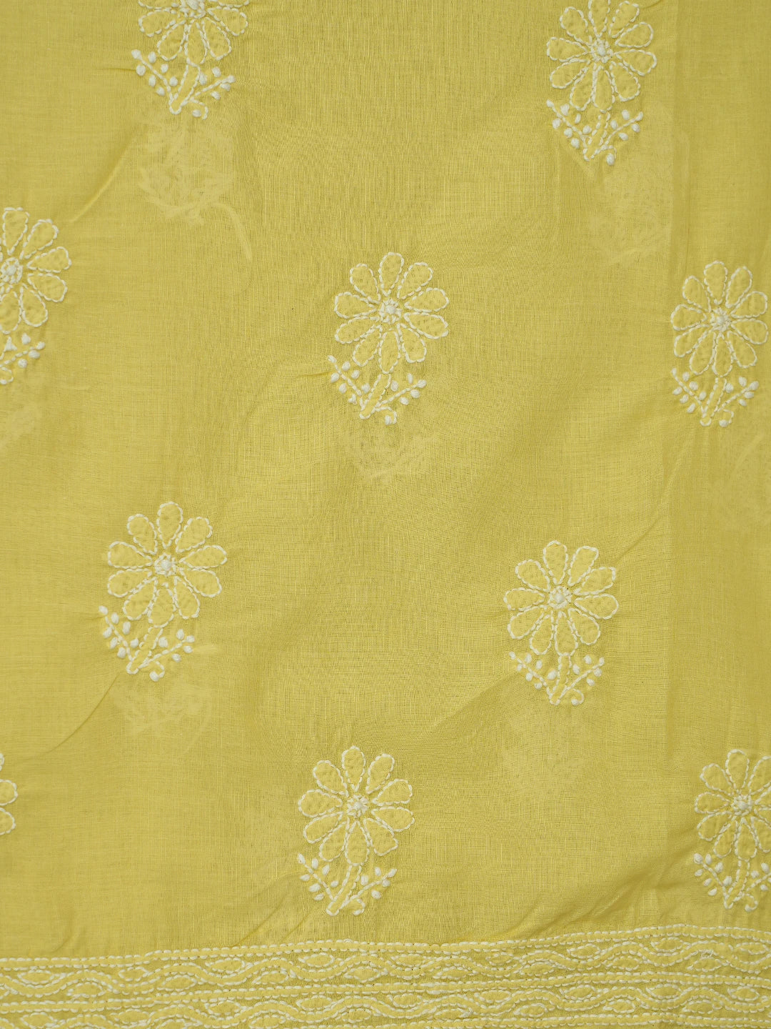 Ada Hand Embroidered Yellow Cotton Lucknowi Chikankari Unstitched Suit Piece 01A782871