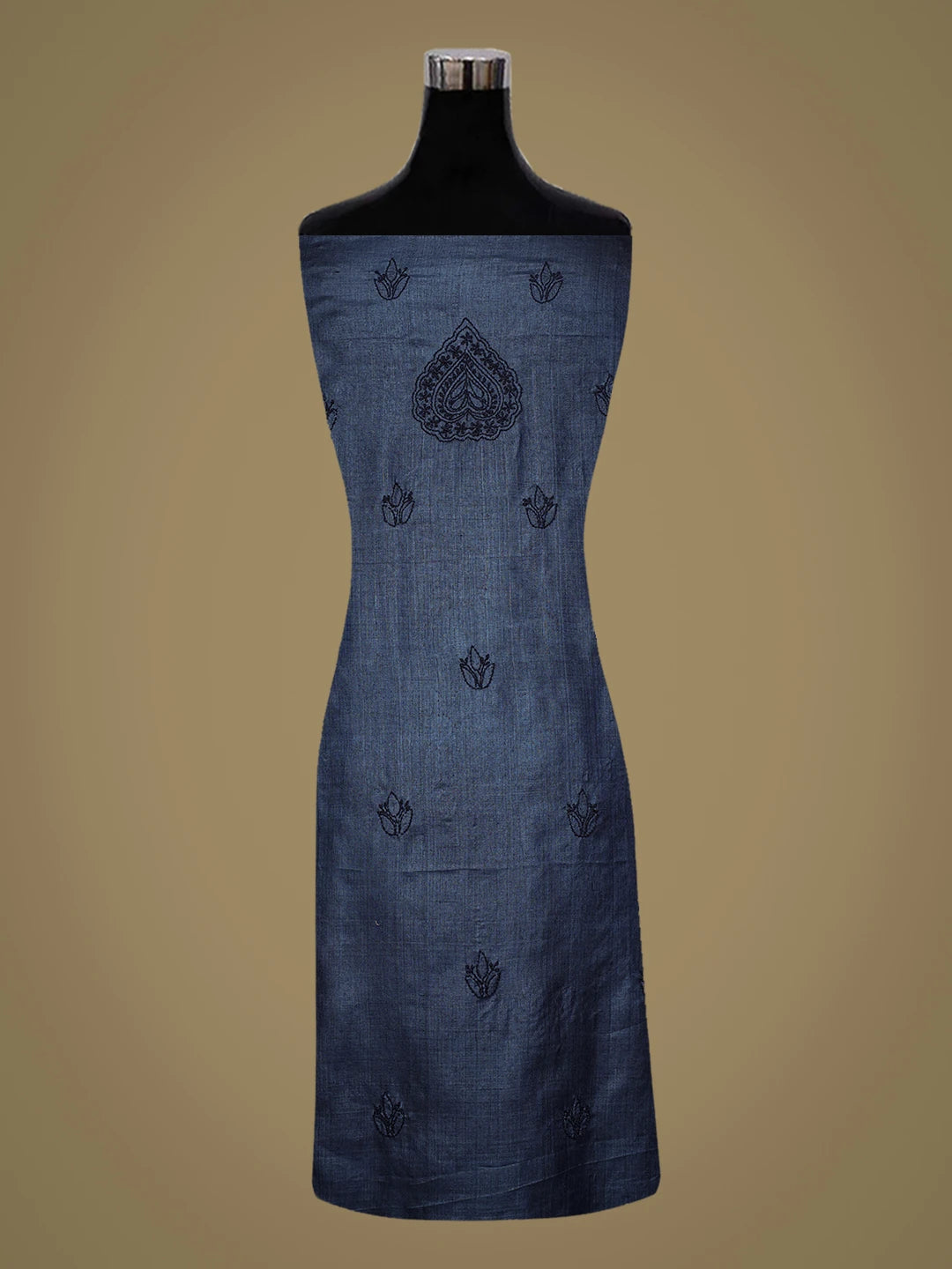 Ada Hand Embroidered Navy Blue Tussar Silk Lucknowi Chikankari Unstitched Kurta Piece 01A769160