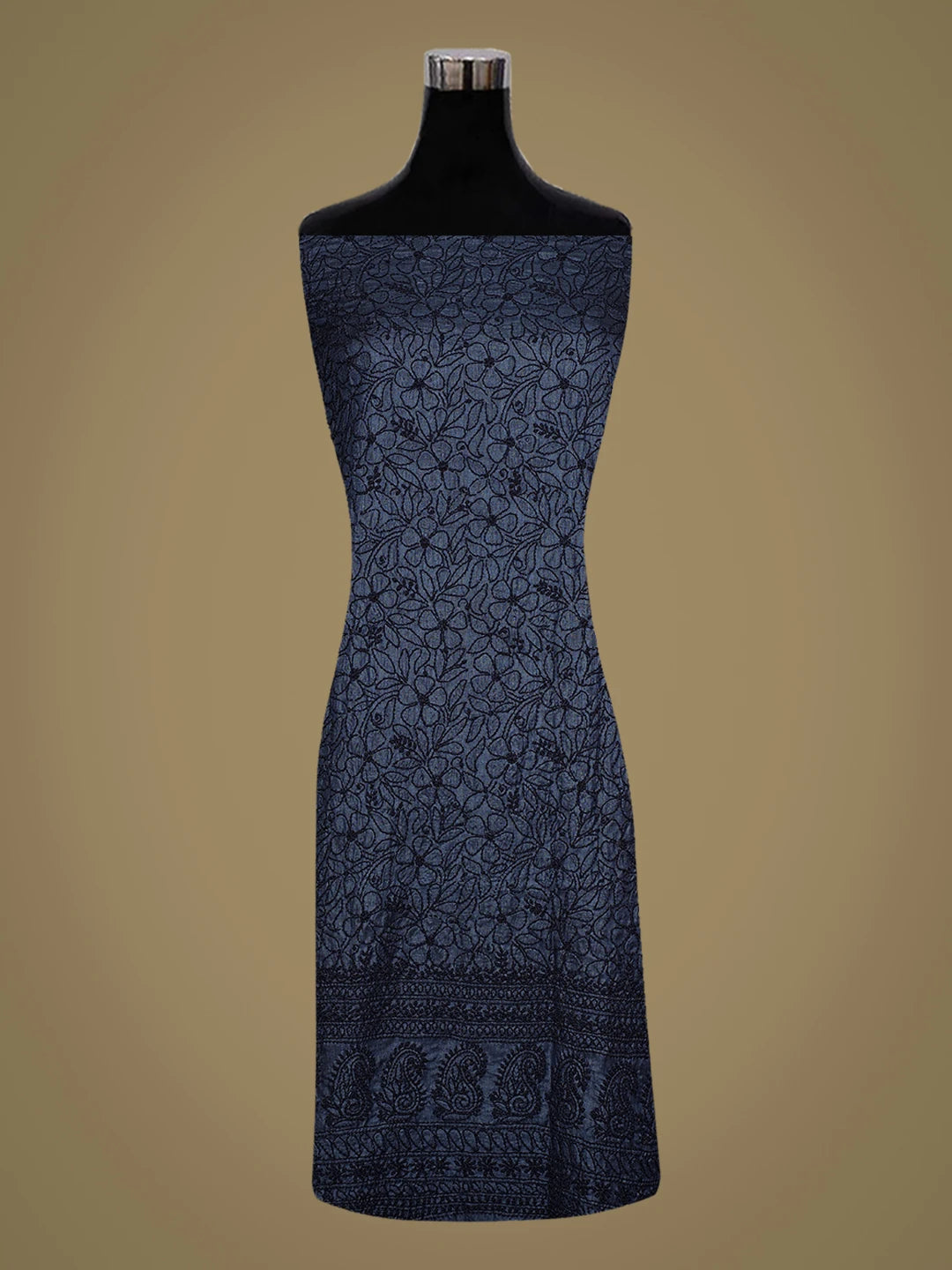 Ada Hand Embroidered Navy Blue Tussar Silk Lucknowi Chikankari Unstitched Kurta Piece 01A769160