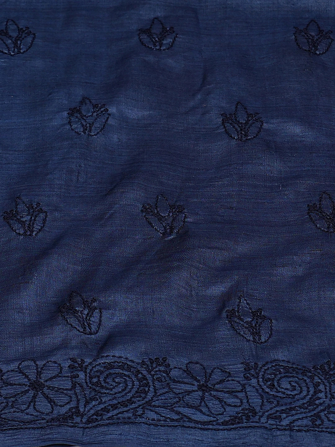 Ada Hand Embroidered Navy Blue Tussar Silk Lucknowi Chikankari Unstitched Kurta Piece 01A769160