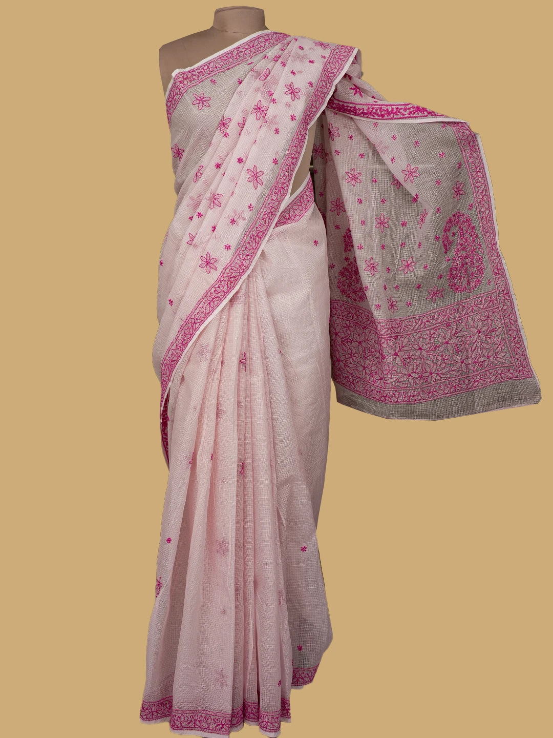 Ada Hand Embroidered Light Pink Kota Lucknowi Chikankari Saree and Blouse 01A778021