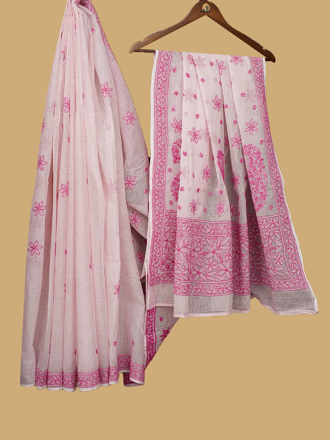 Ada Hand Embroidered Light Pink Kota Lucknowi Chikankari Saree and Blouse 01A778021