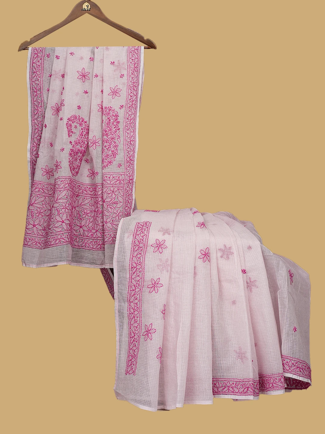 Ada Hand Embroidered Light Pink Kota Lucknowi Chikankari Saree and Blouse 01A778021