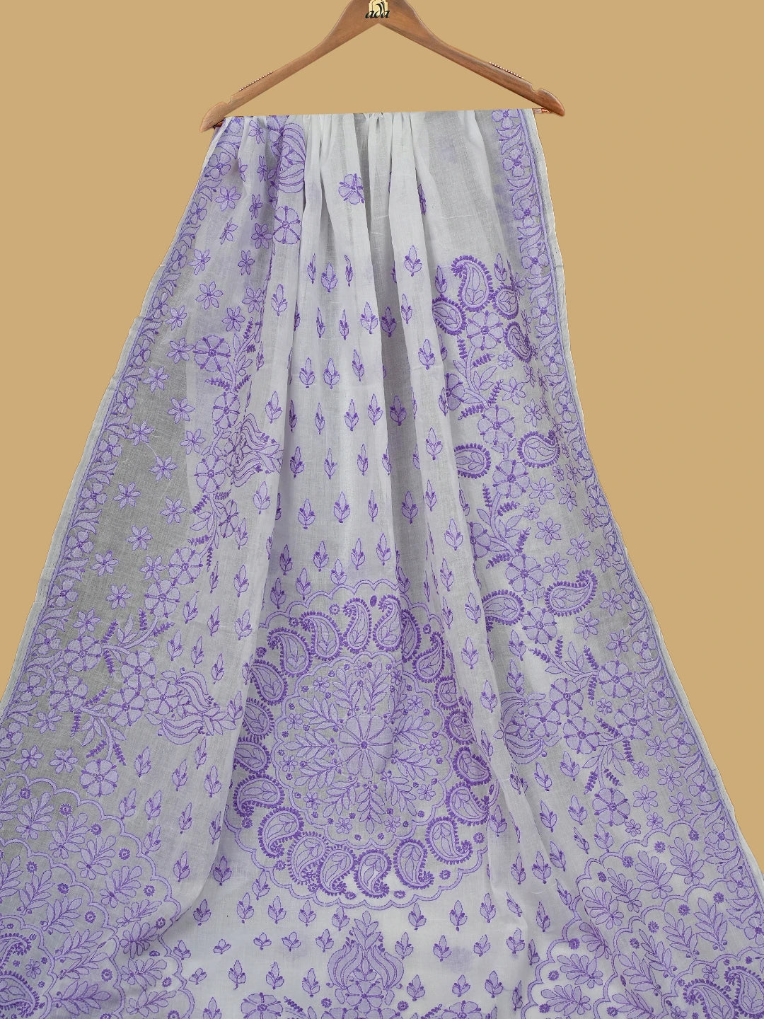 Ada Hand Embroidered White Cotton Lucknowi Chikankari Saree and Blouse 01A613677