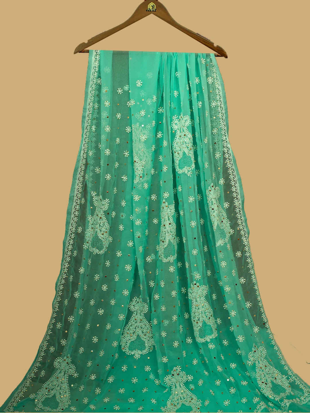 Ada Hand Embroidered Sea Green Georgette Lucknowi Chikankari Saree and Blouse With Muqaish Work 01A618921