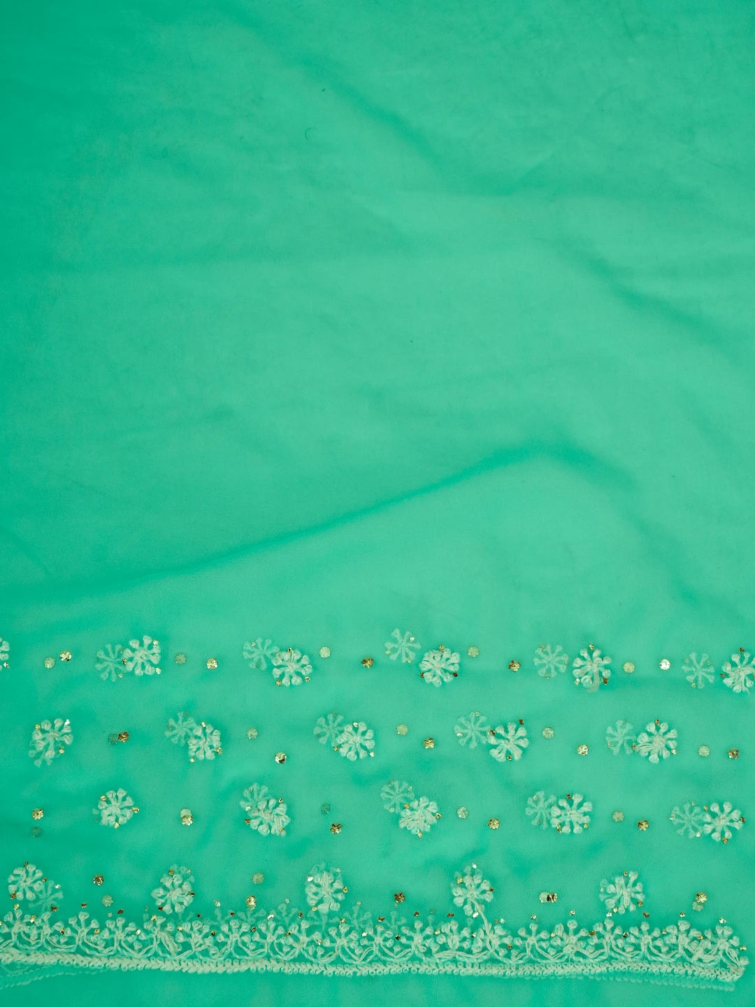Ada Hand Embroidered Sea Green Georgette Lucknowi Chikankari Saree and Blouse With Muqaish Work 01A618921