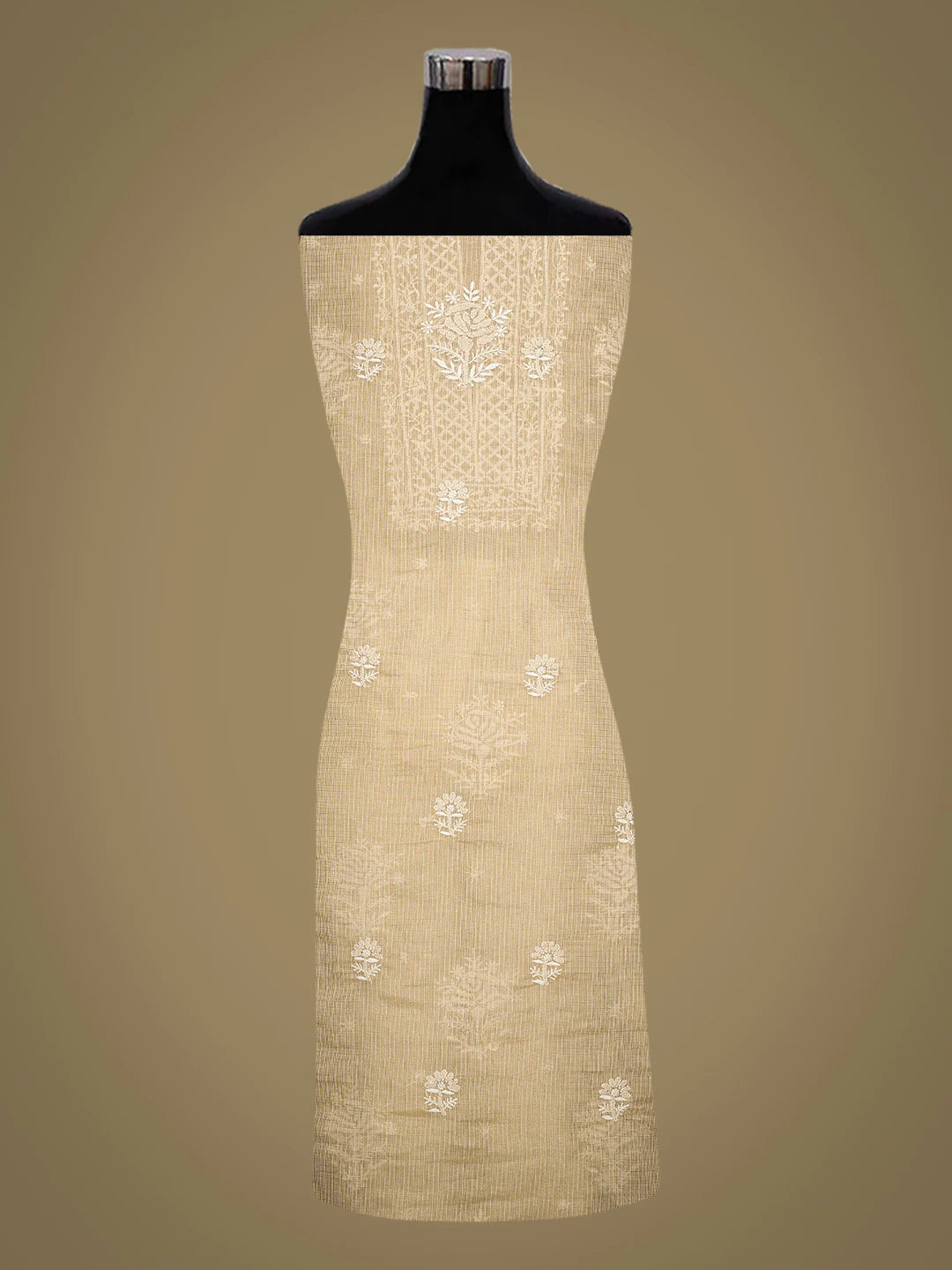 Ada Hand Embroidered Fawn Tissue Lucknowi Chikankari Unstitched Kurta Piece 01A783176